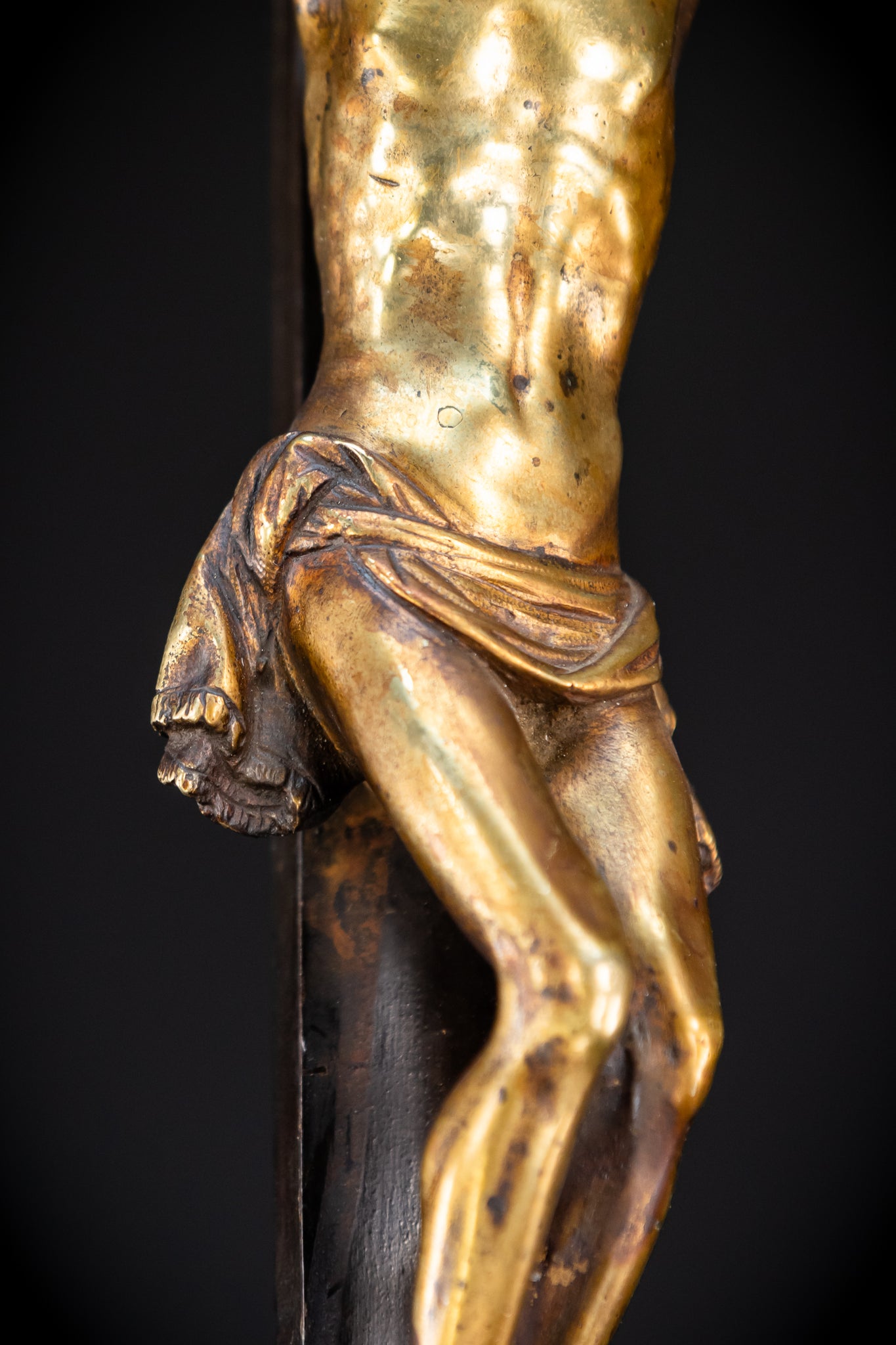 RARE 1500s Wooden Crucifix w Bronze Corpus Christi | 29.5"