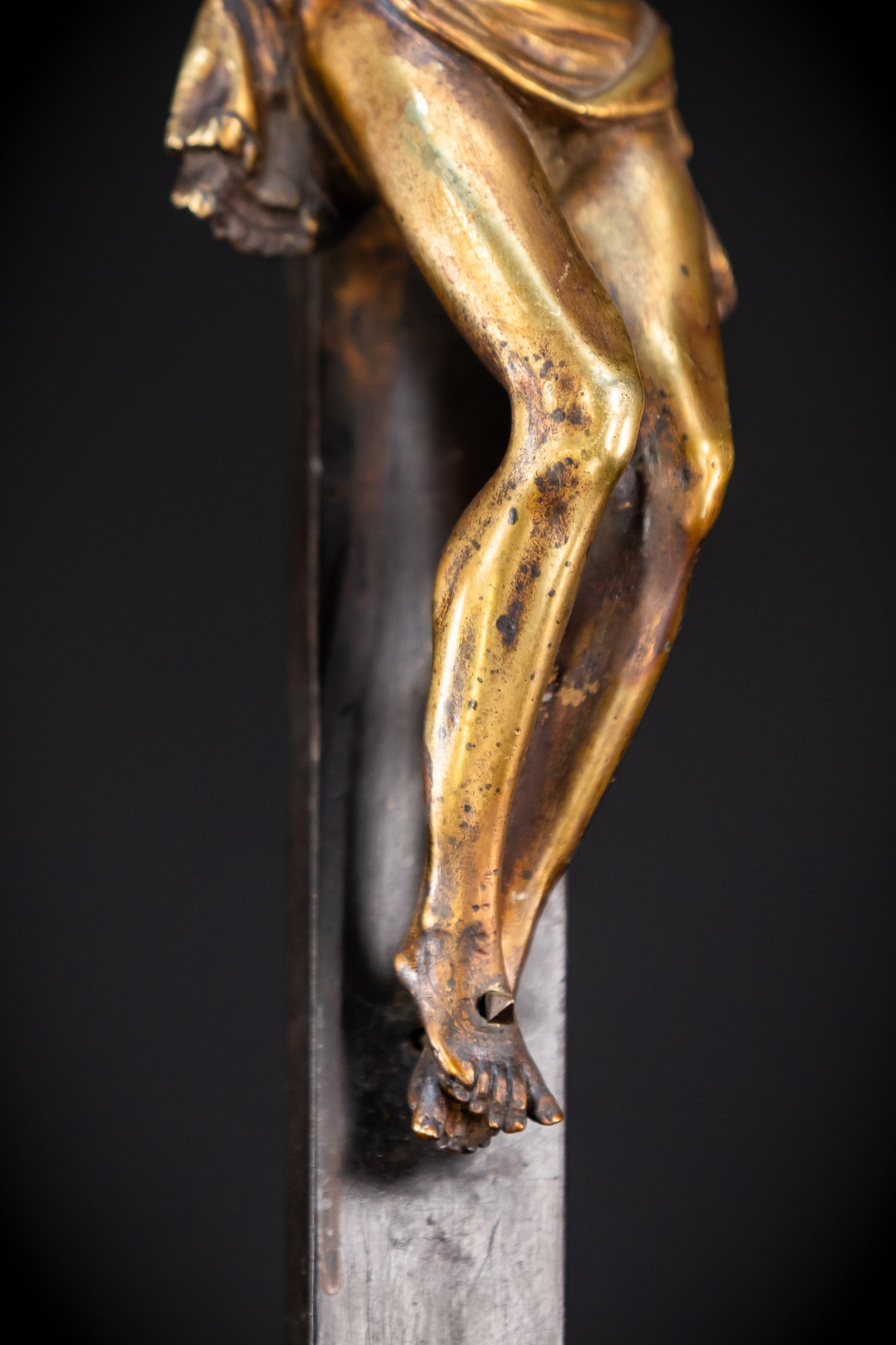 RARE 1500s Wooden Crucifix w Bronze Corpus Christi | 29.5"