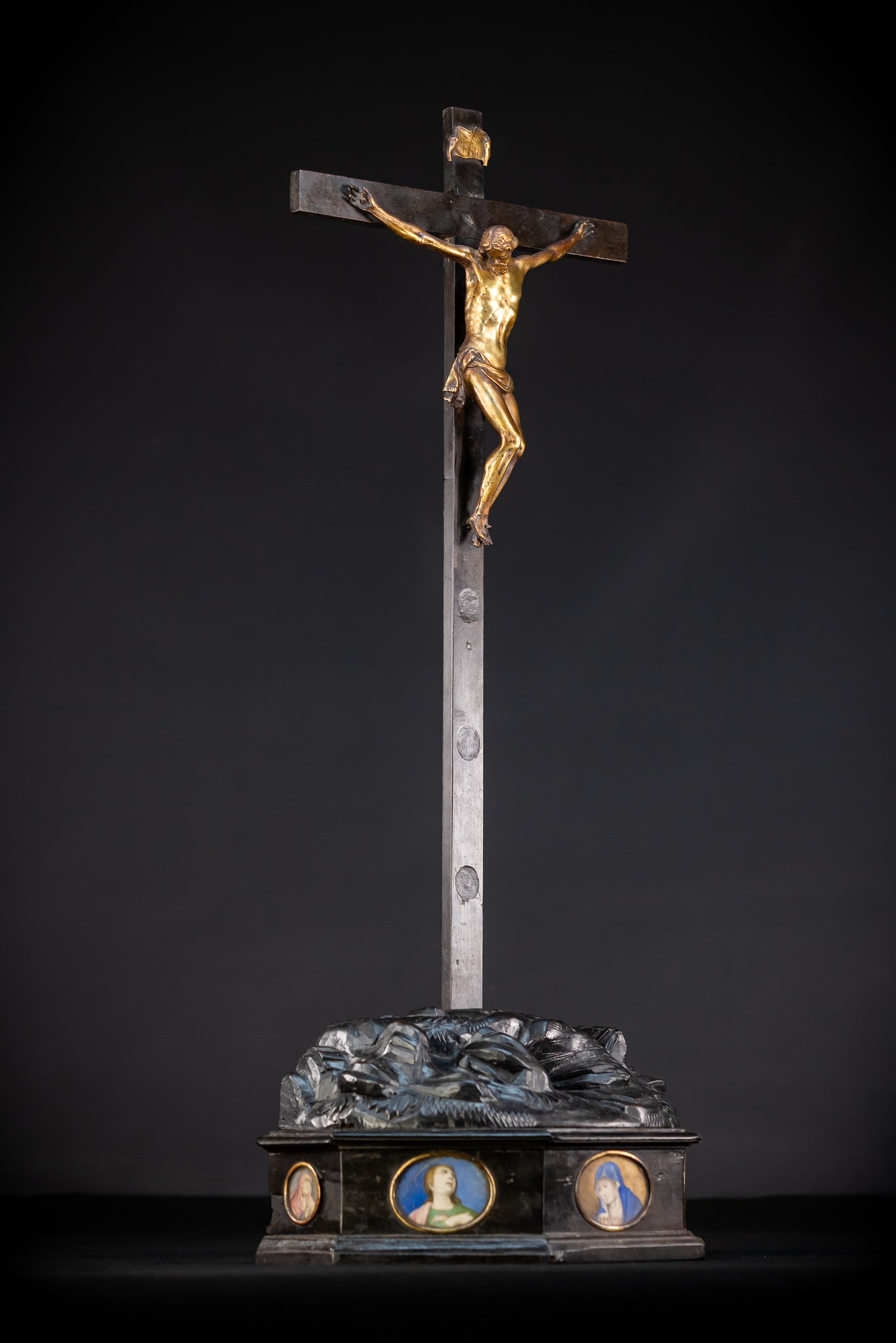 RARE 1500s Wooden Crucifix w Bronze Corpus Christi | 29.5"
