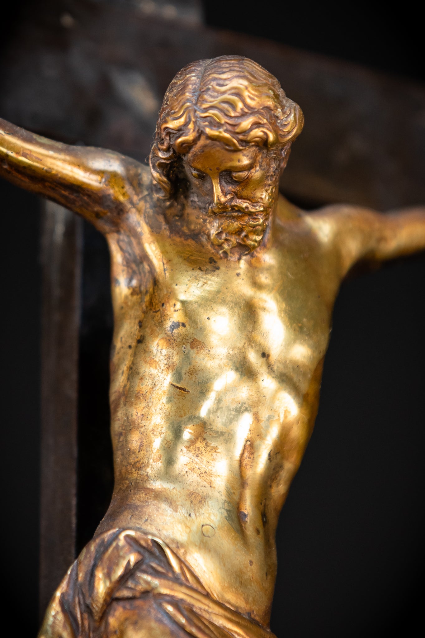 RARE 1500s Wooden Crucifix w Bronze Corpus Christi | 29.5"