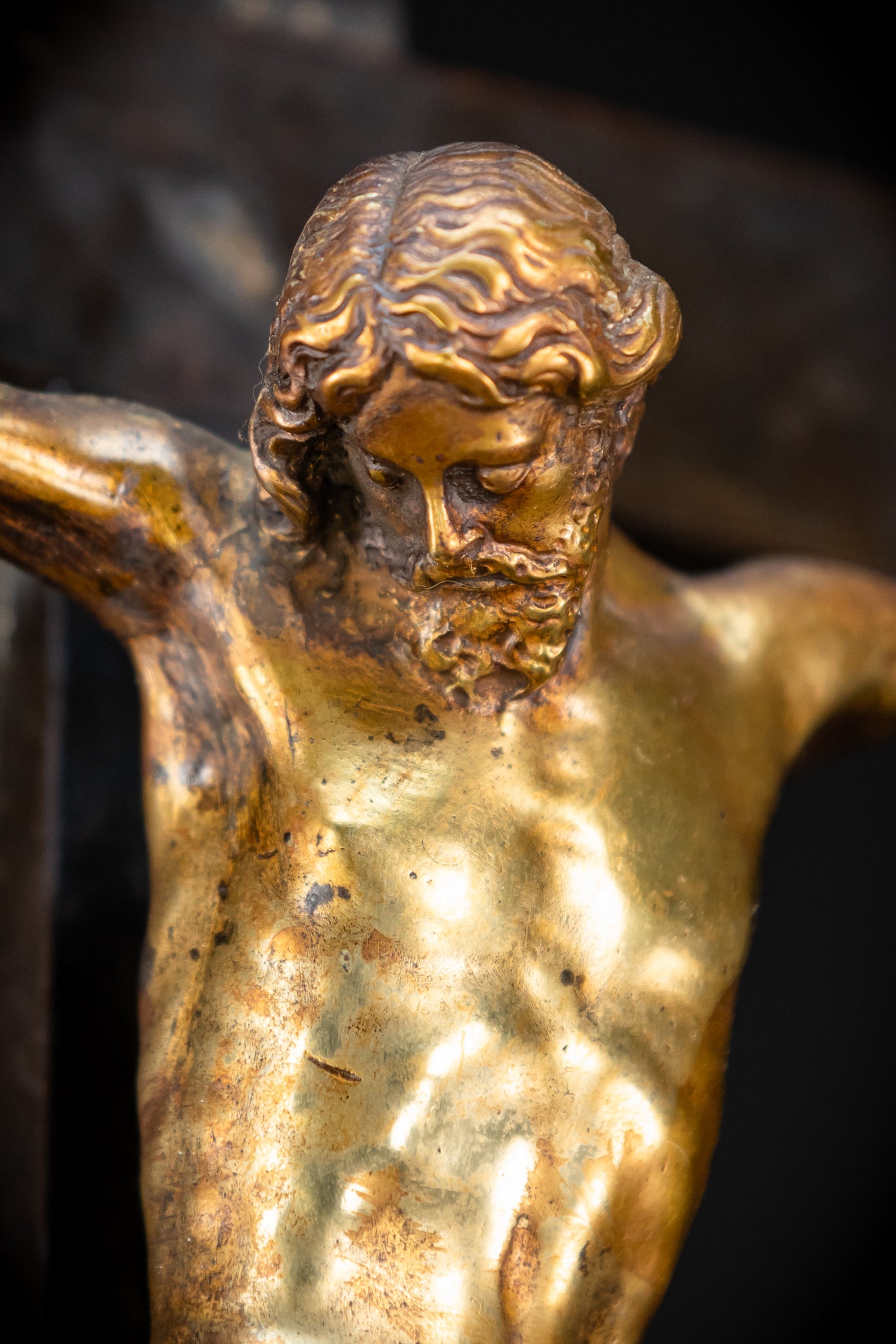 RARE 1500s Wooden Crucifix w Bronze Corpus Christi | 29.5"