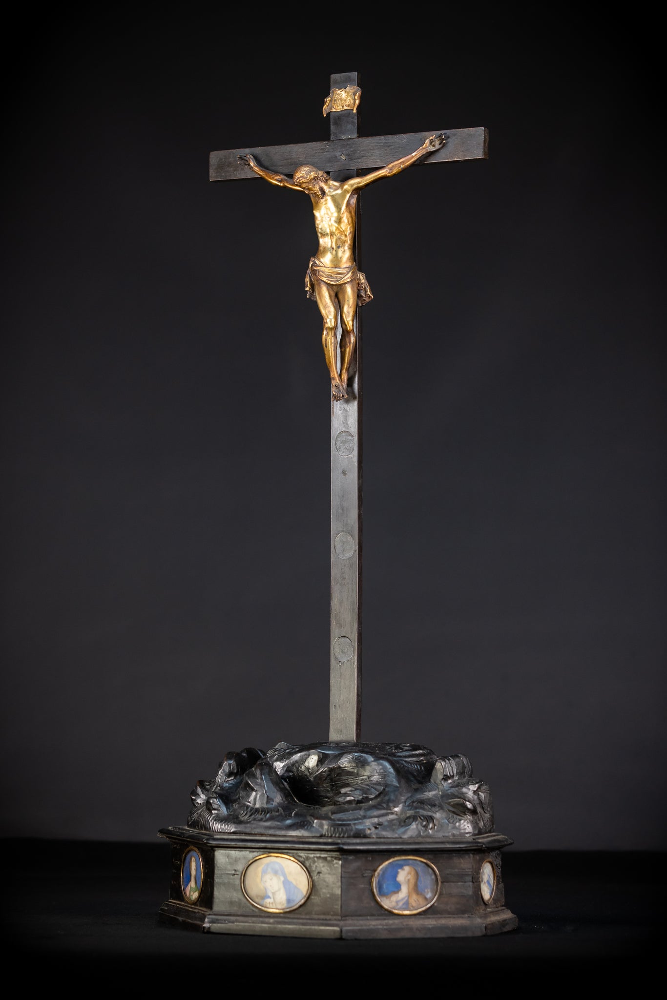 RARE 1500s Wooden Crucifix w Bronze Corpus Christi | 29.5"