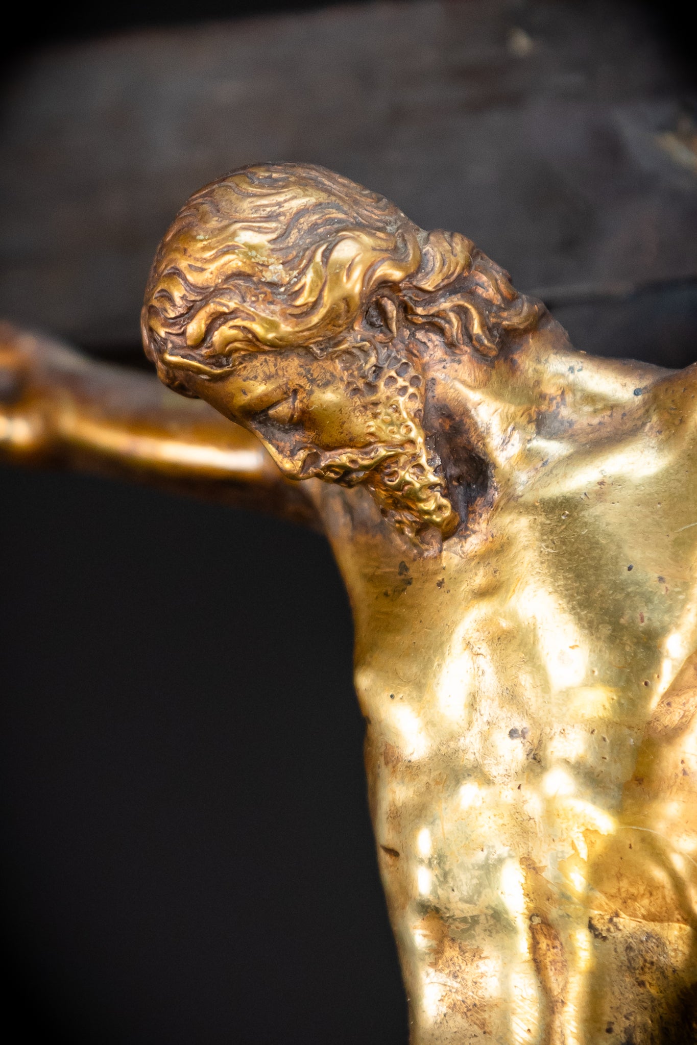 RARE 1500s Wooden Crucifix w Bronze Corpus Christi | 29.5"