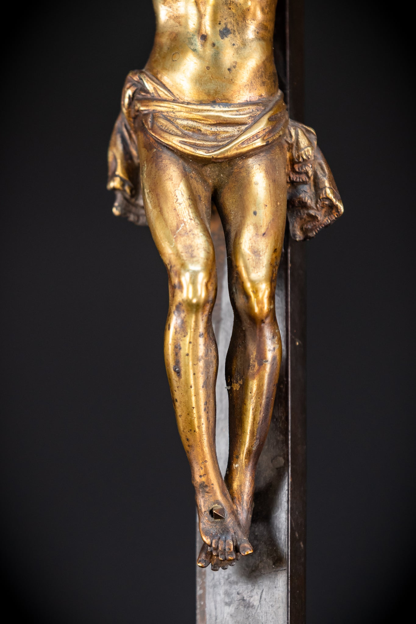 RARE 1500s Wooden Crucifix w Bronze Corpus Christi | 29.5"