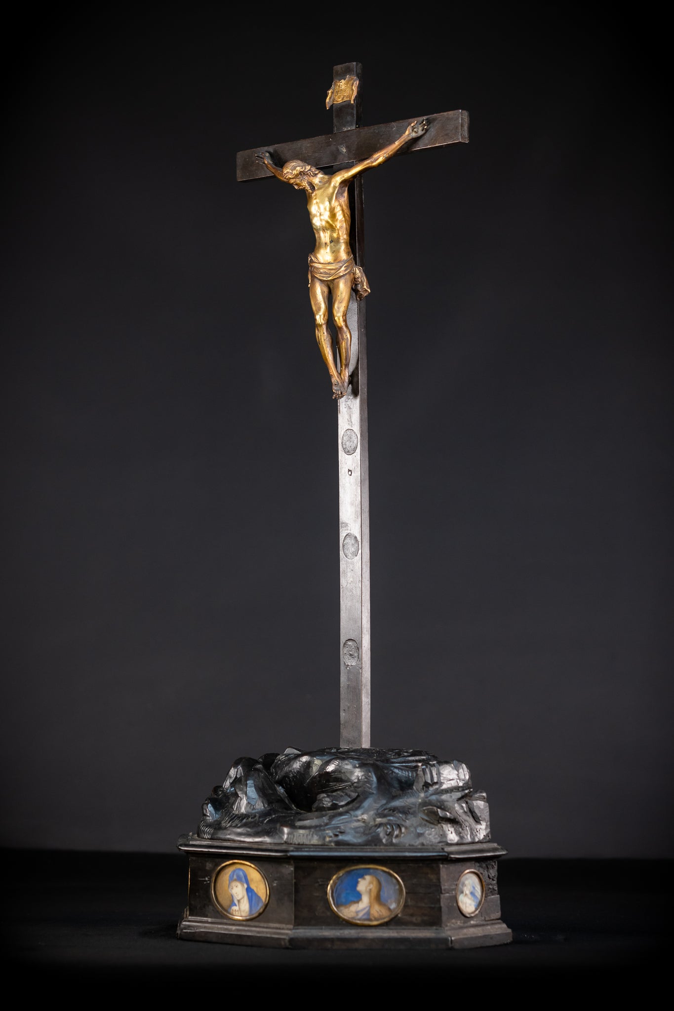 RARE 1500s Wooden Crucifix w Bronze Corpus Christi | 29.5"