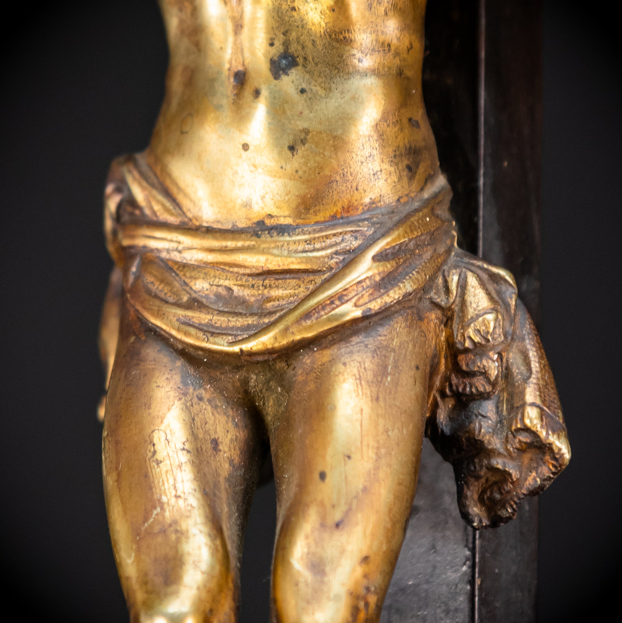 RARE 1500s Wooden Crucifix w Bronze Corpus Christi | 29.5"