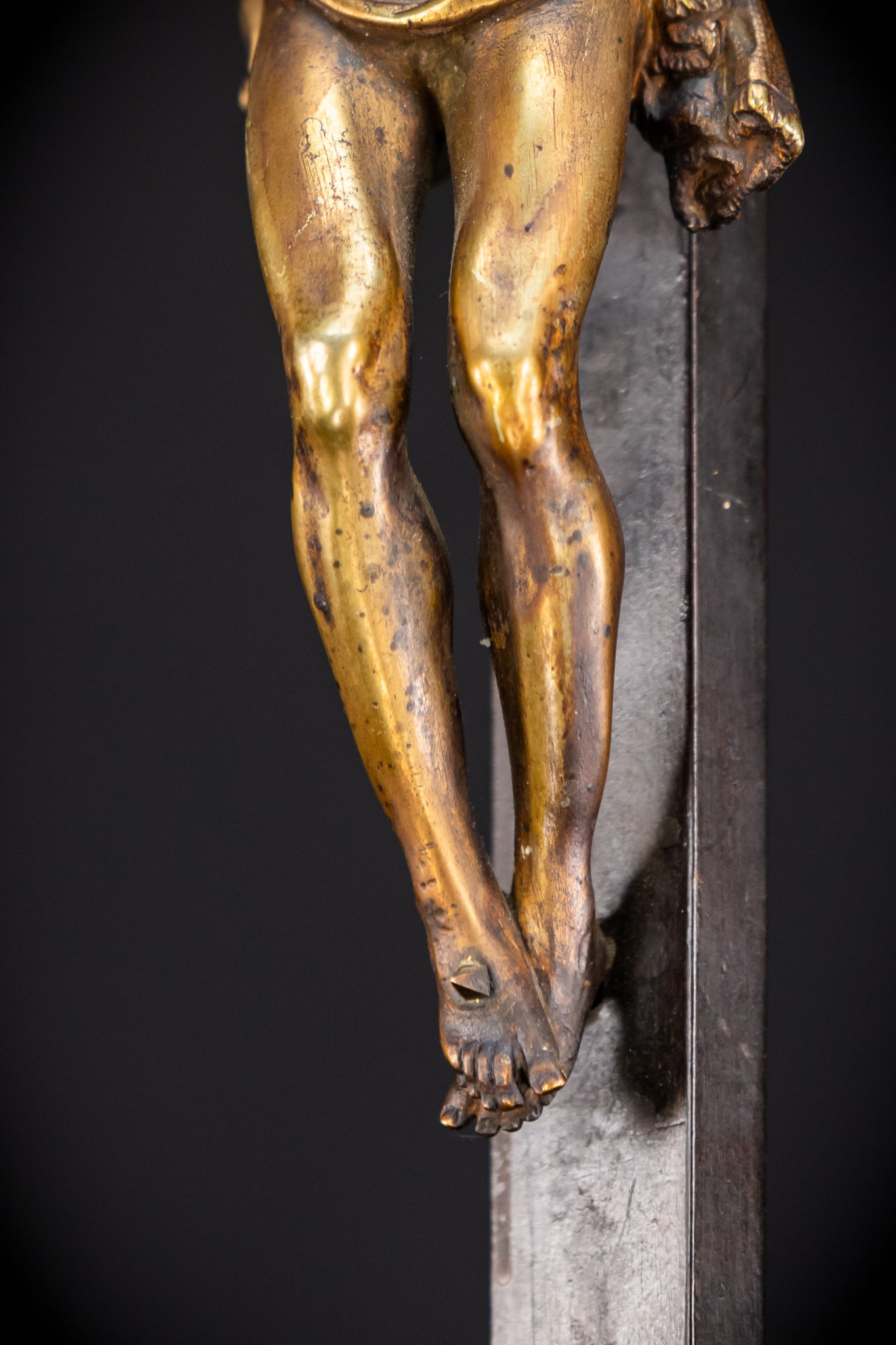 RARE 1500s Wooden Crucifix w Bronze Corpus Christi | 29.5"