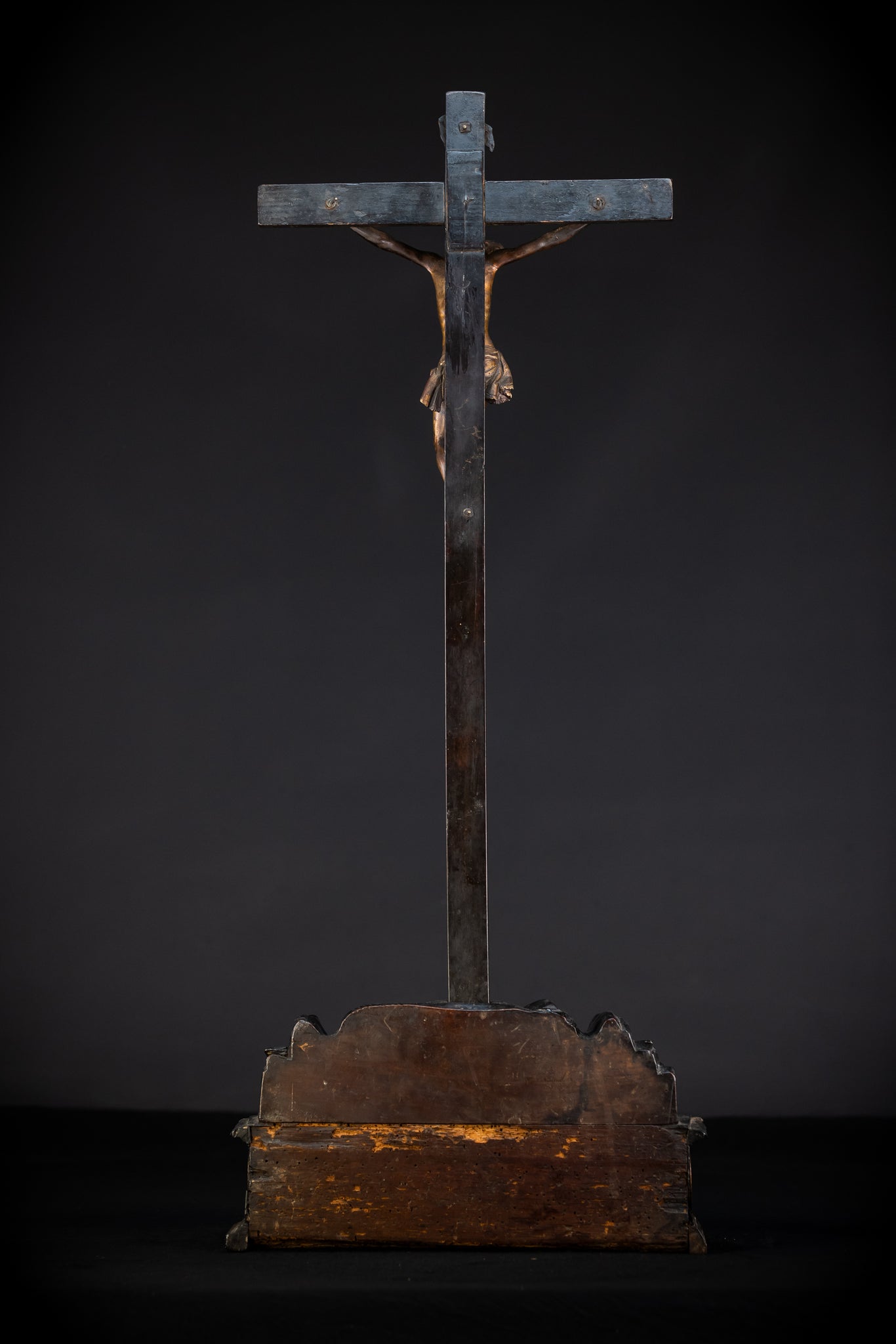 RARE 1500s Wooden Crucifix w Bronze Corpus Christi | 29.5"