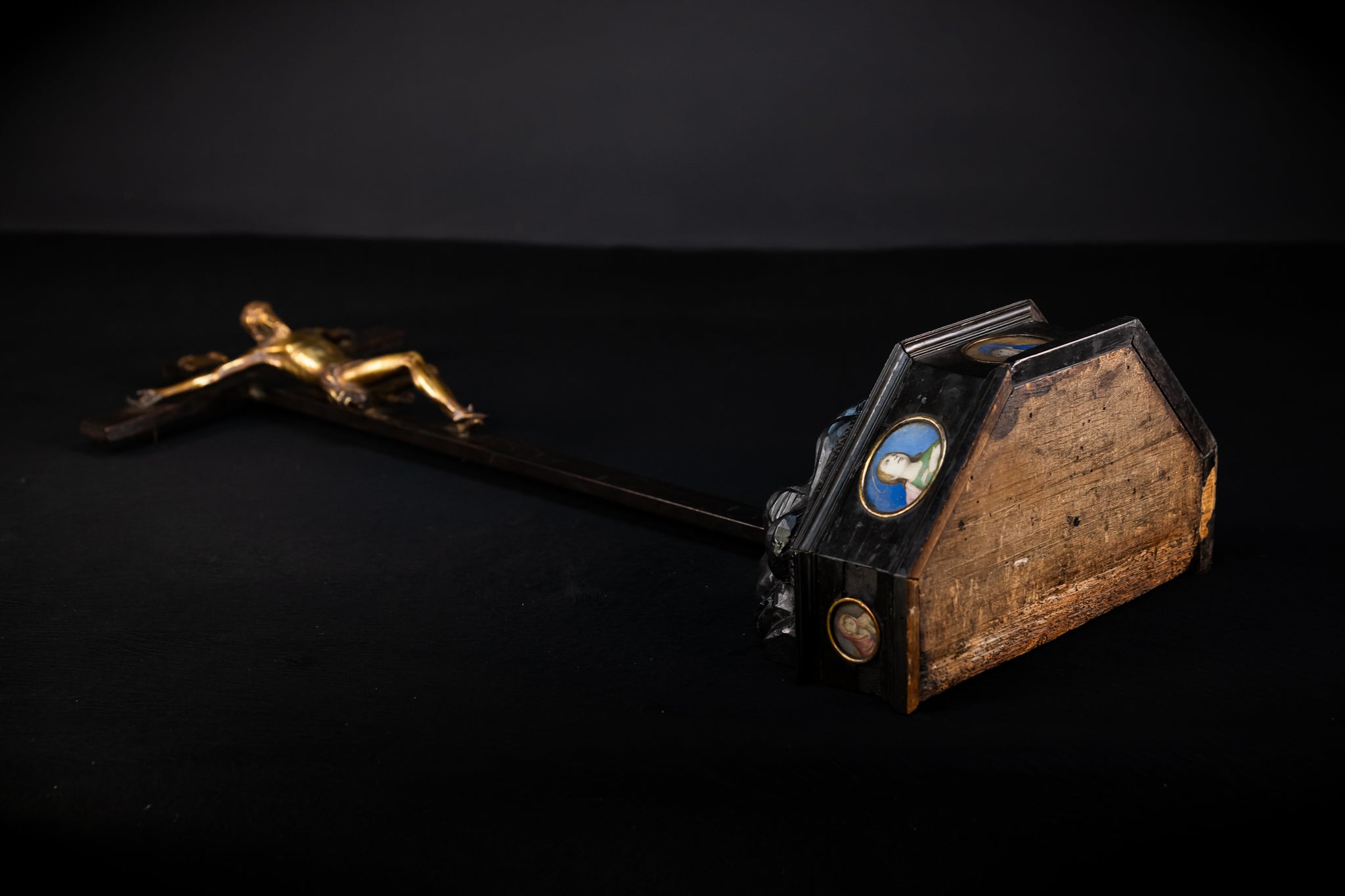 RARE 1500s Wooden Crucifix w Bronze Corpus Christi | 29.5"