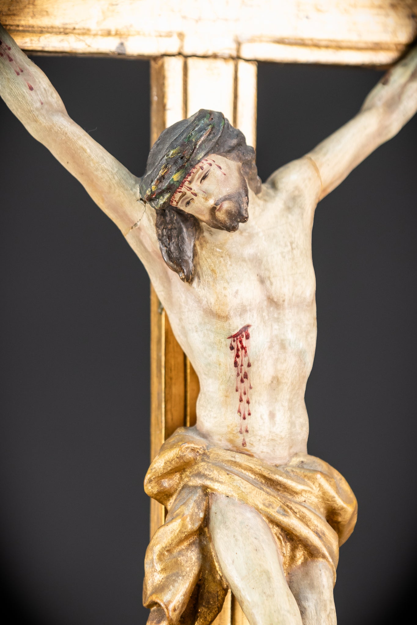 Altar Crucifix Wood Carving | 1700 Antique | 30.3"