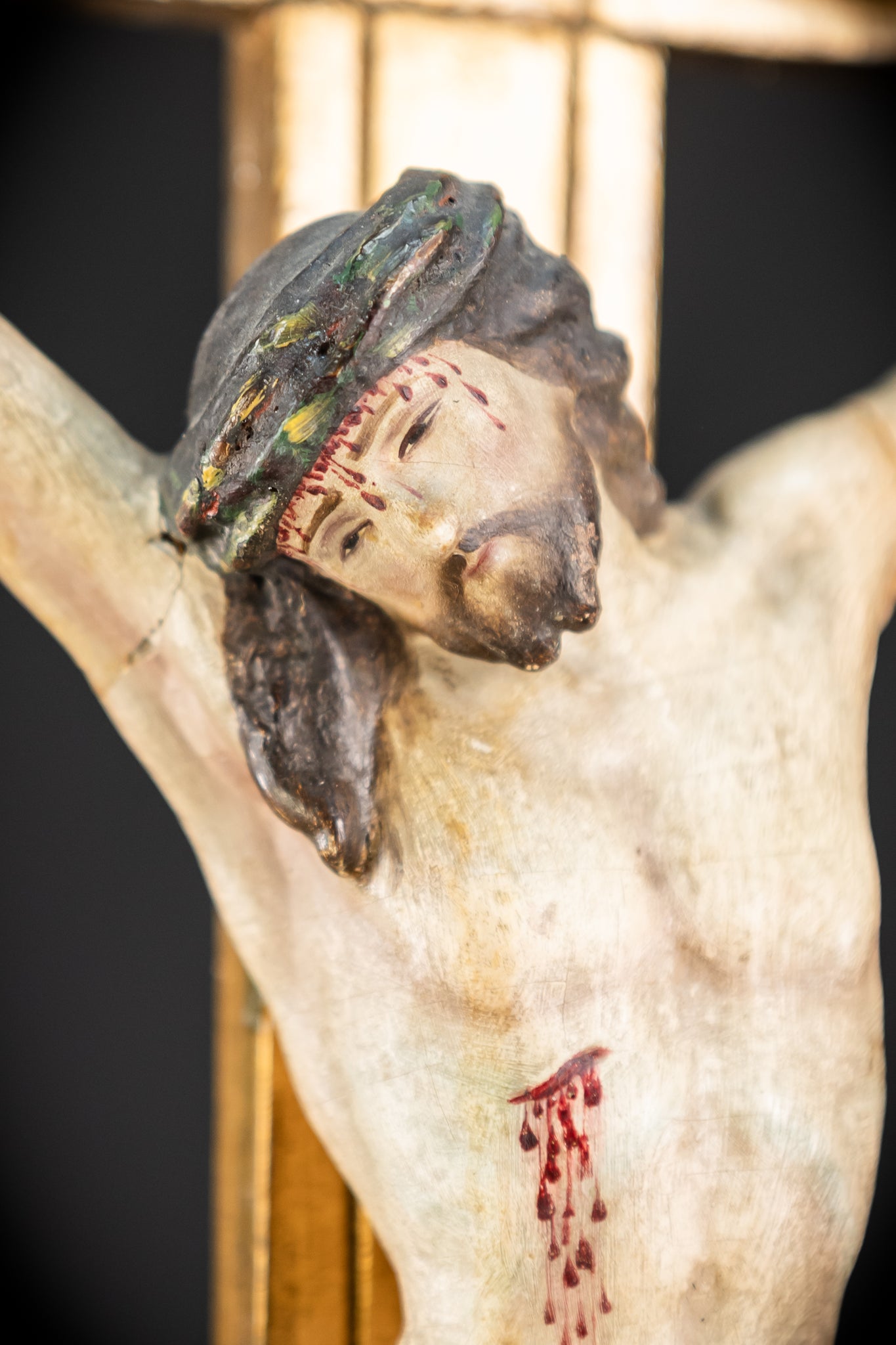 Altar Crucifix Wood Carving | 1700 Antique | 30.3"