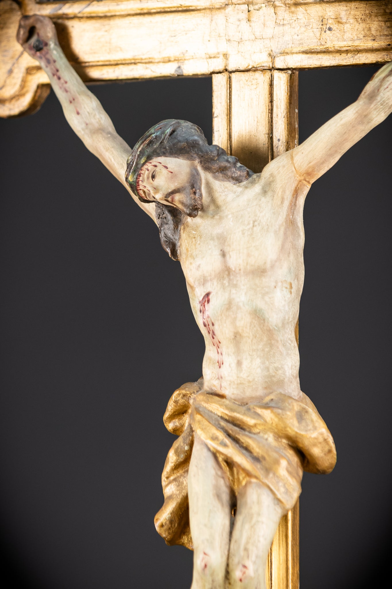 Altar Crucifix Wood Carving | 1700 Antique | 30.3"