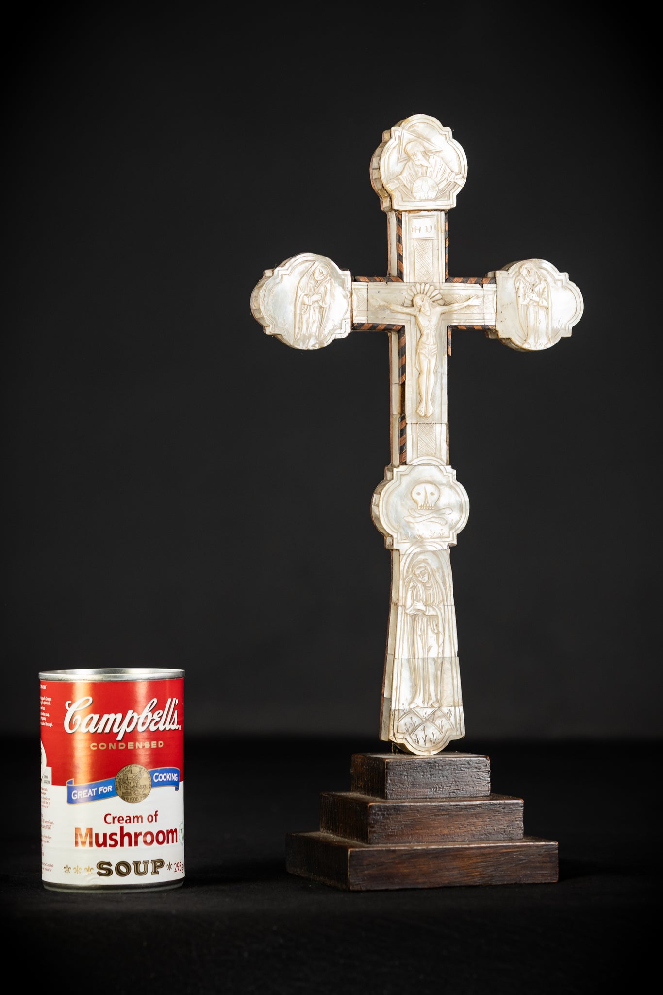 Mother of Pearl Blessing Cross | 1800s Antique | 14.2" / 36 cm