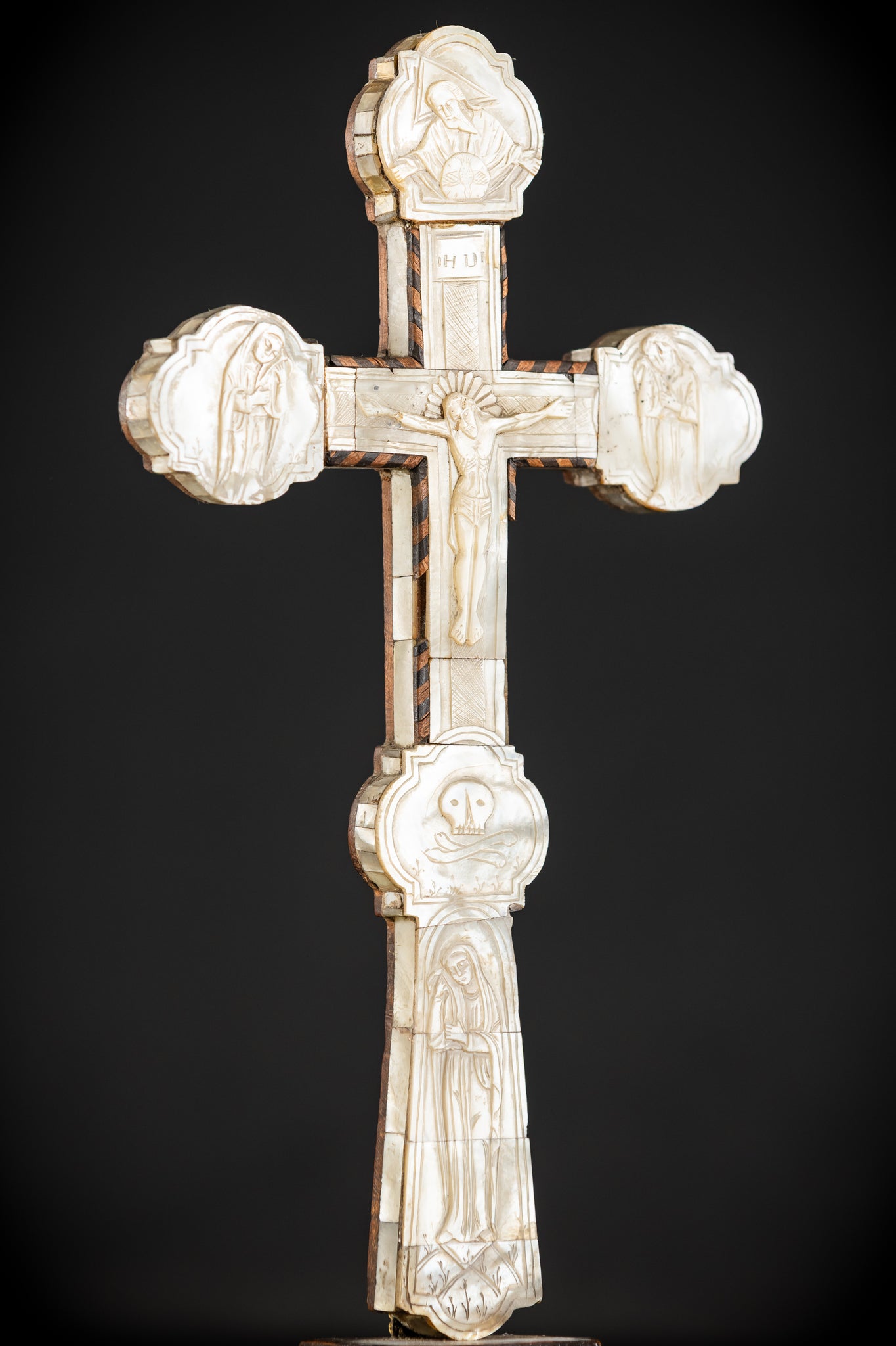 Mother of Pearl Blessing Cross | 1800s Antique | 14.2" / 36 cm
