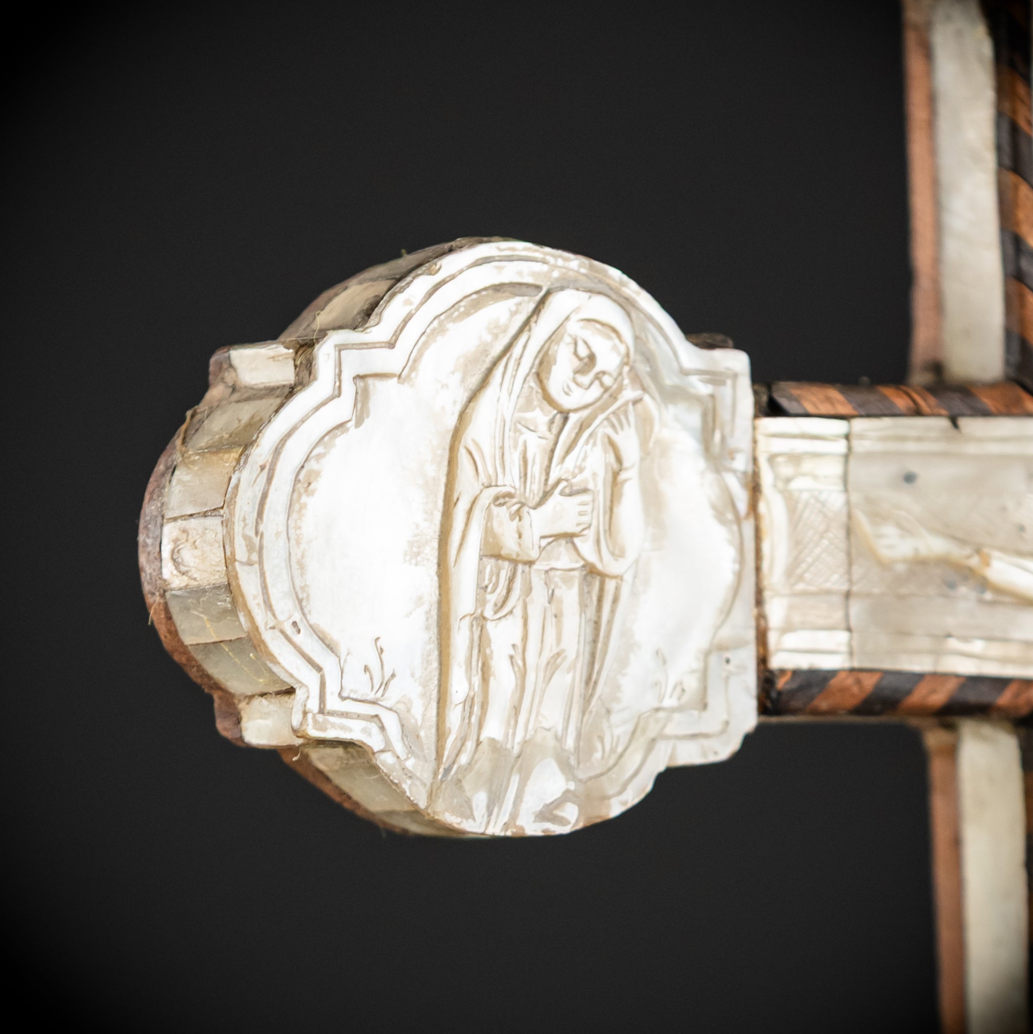 Mother of Pearl Blessing Cross | 1800s Antique | 14.2" / 36 cm