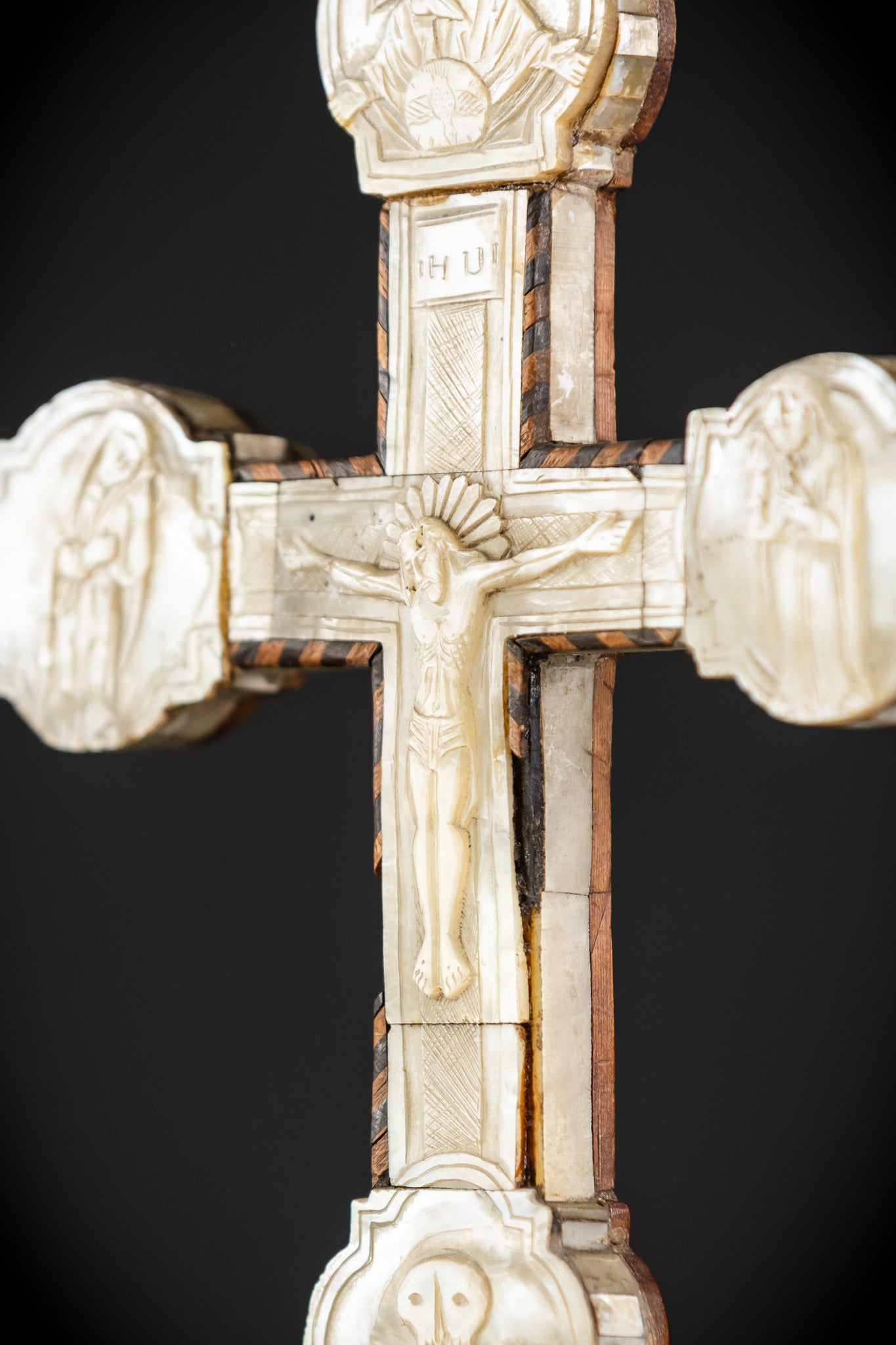 Mother of Pearl Blessing Cross | 1800s Antique | 14.2" / 36 cm