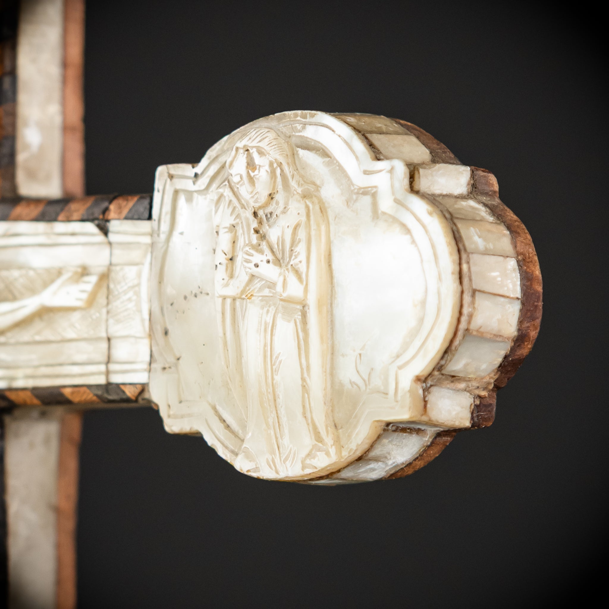 Mother of Pearl Blessing Cross | 1800s Antique | 14.2" / 36 cm