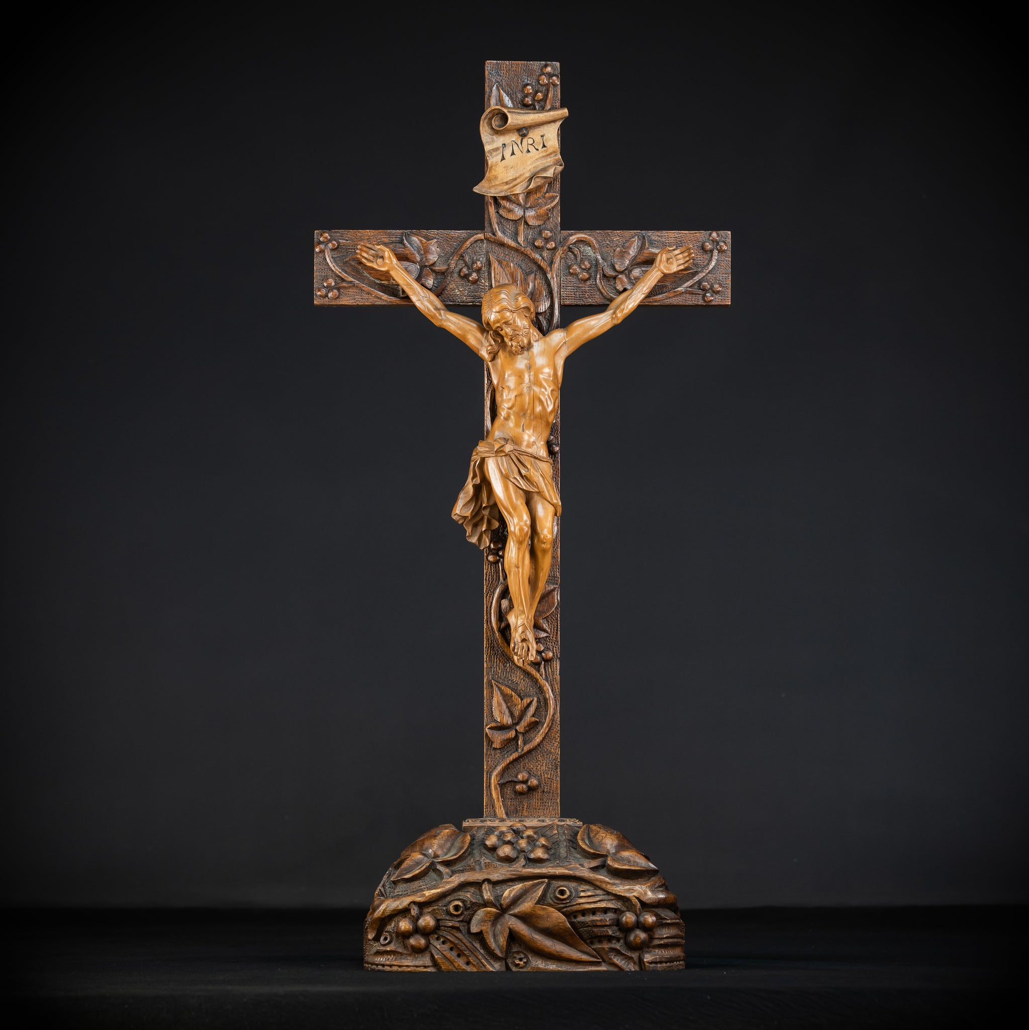 French Wooden Altar Crucifix | 1800s Antique | 29.9" / 76 cm
