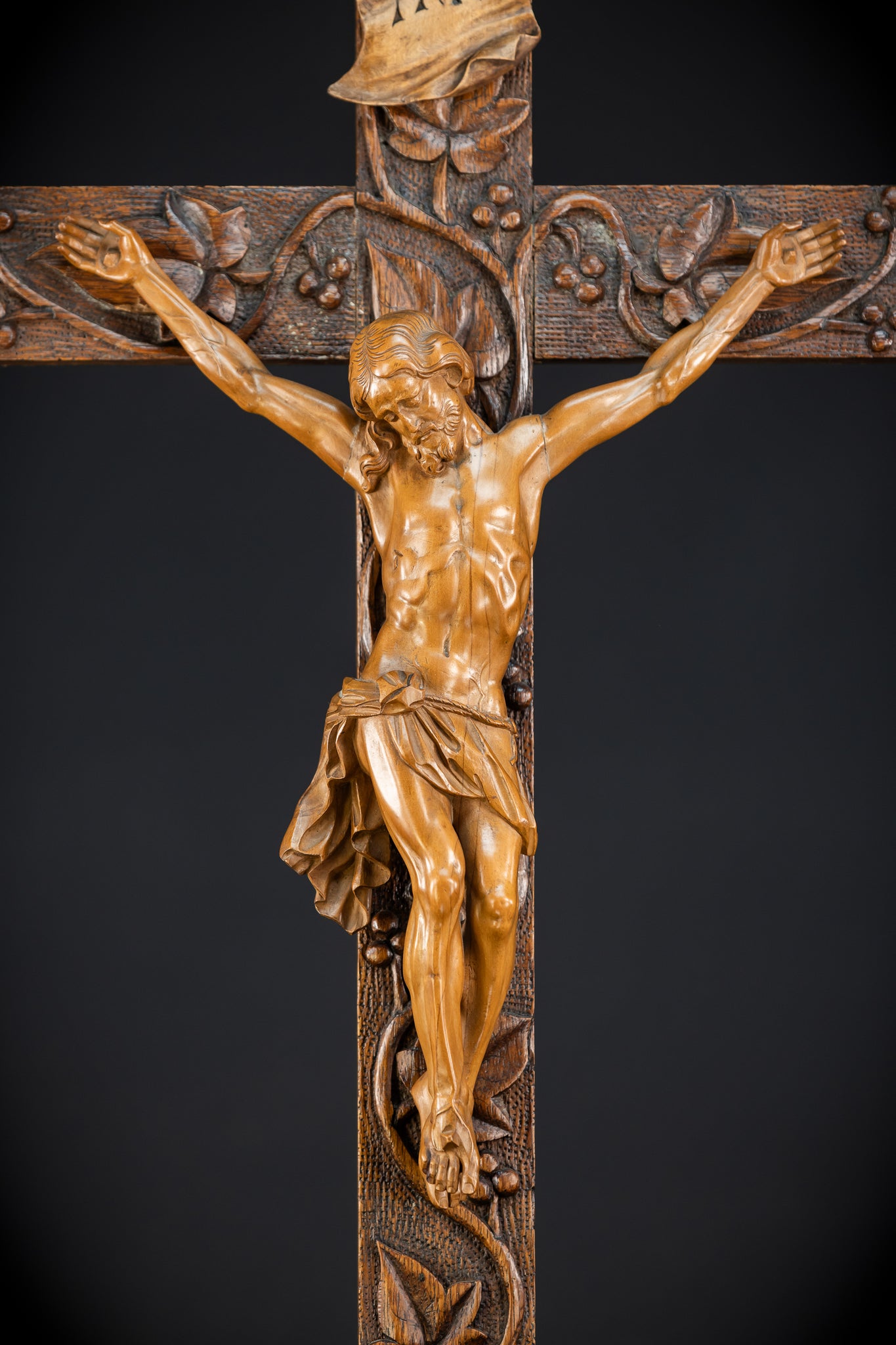 French Wooden Altar Crucifix | 1800s Antique | 29.9" / 76 cm