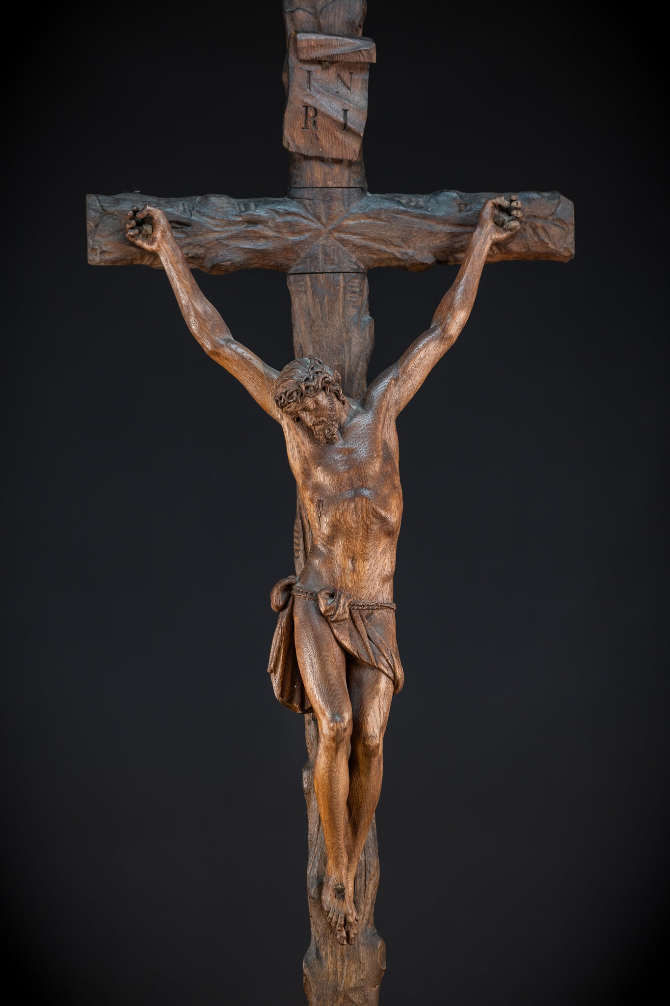 42.9" / 109 cm Wooden Altar Crucifix | 1700s Memento Mori