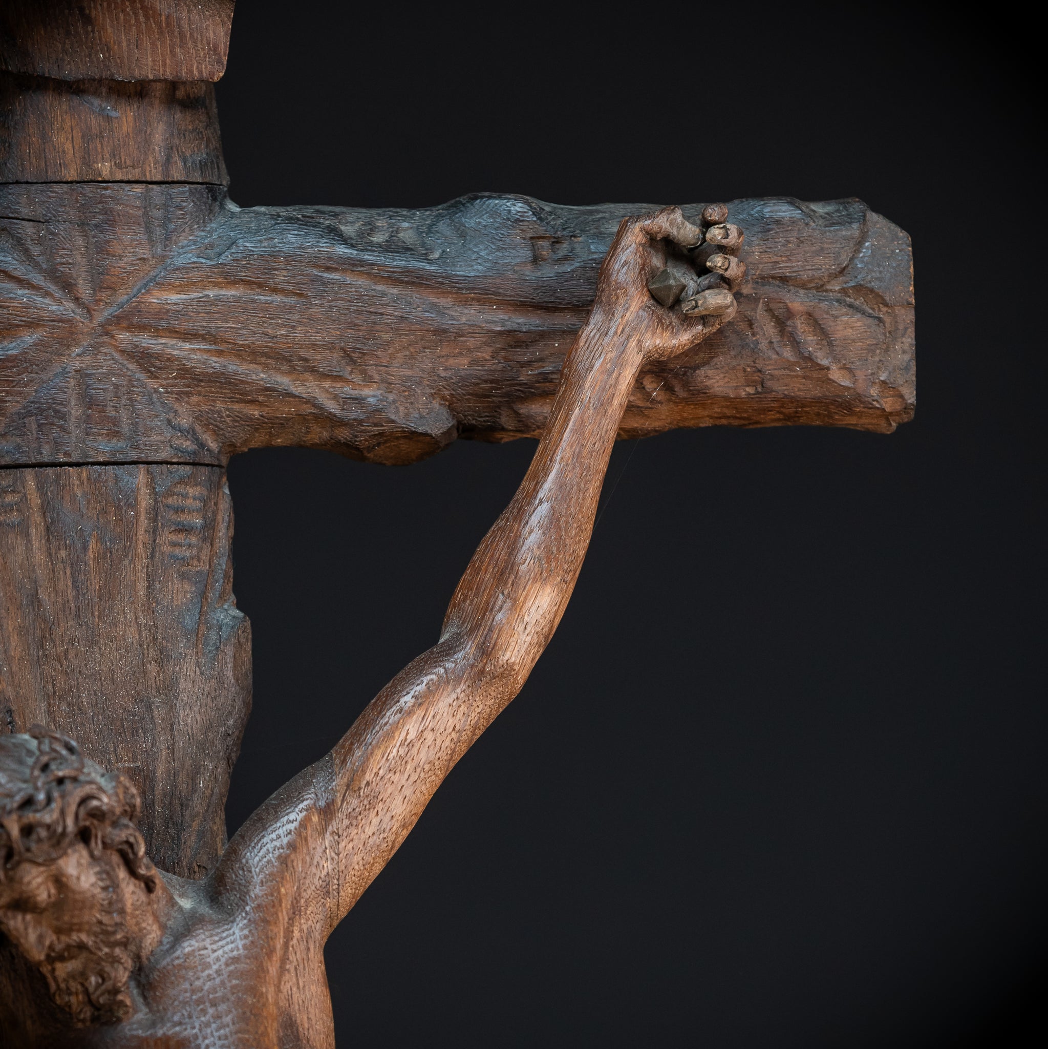42.9" / 109 cm Wooden Altar Crucifix | 1700s Memento Mori