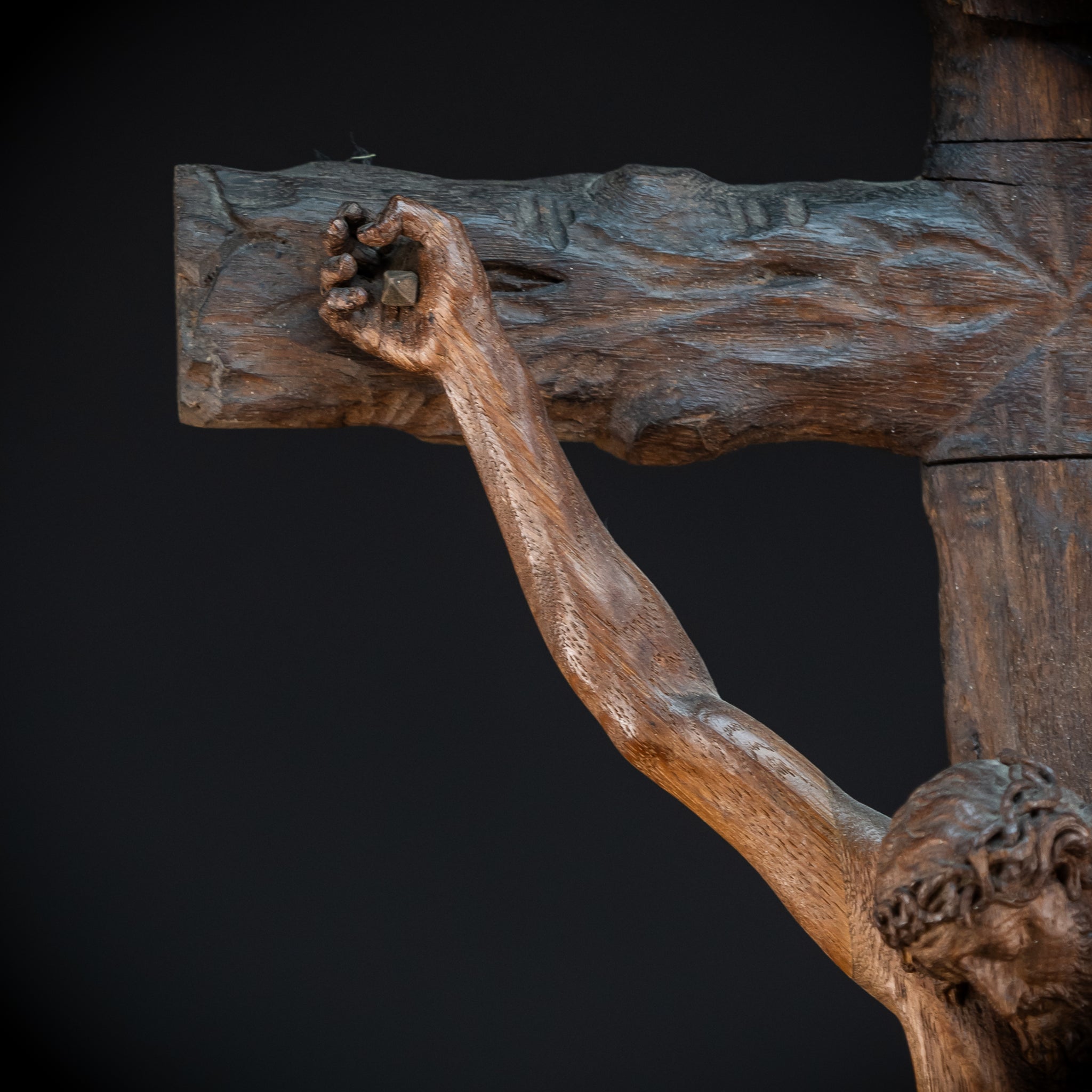 42.9" / 109 cm Wooden Altar Crucifix | 1700s Memento Mori