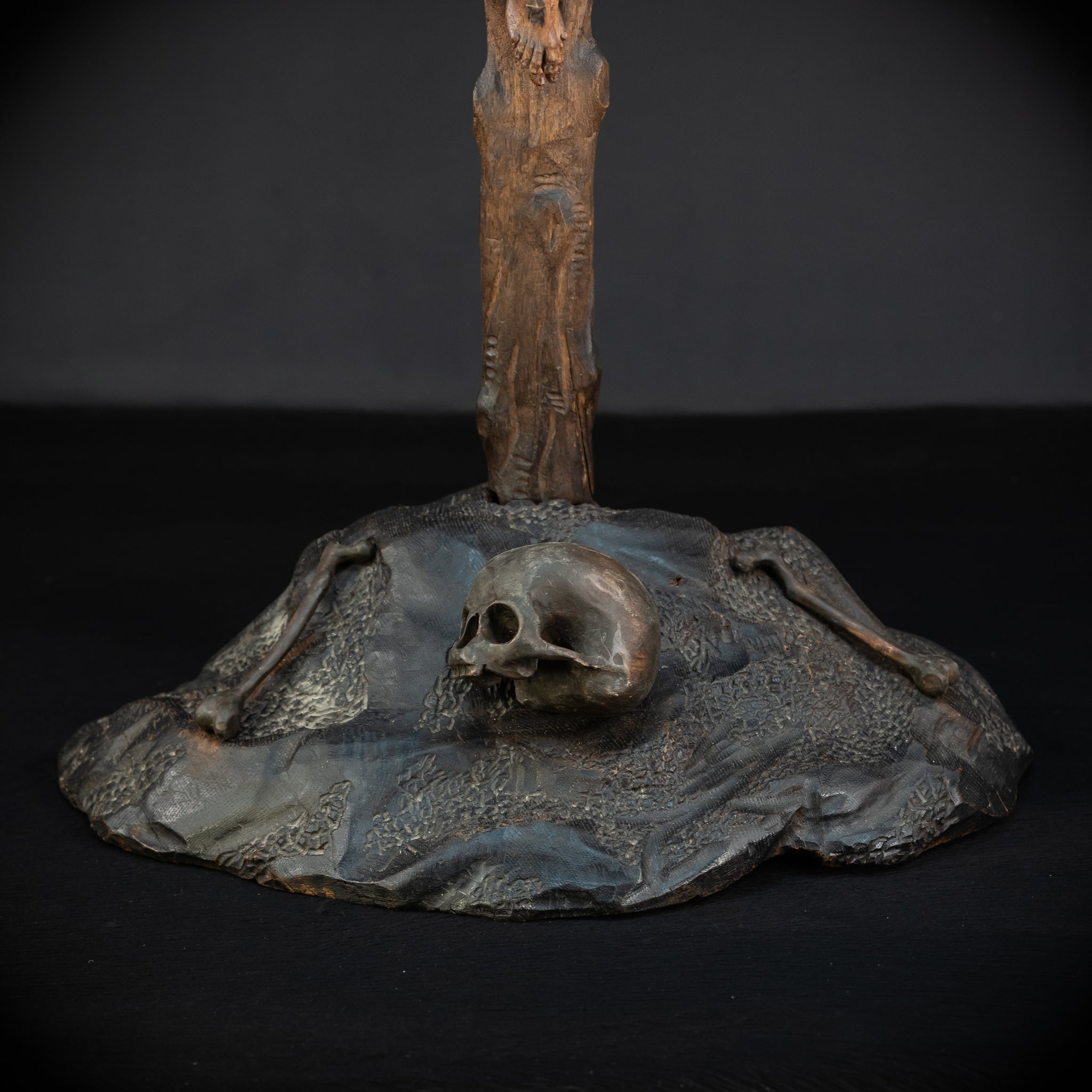 42.9" / 109 cm Wooden Altar Crucifix | 1700s Memento Mori