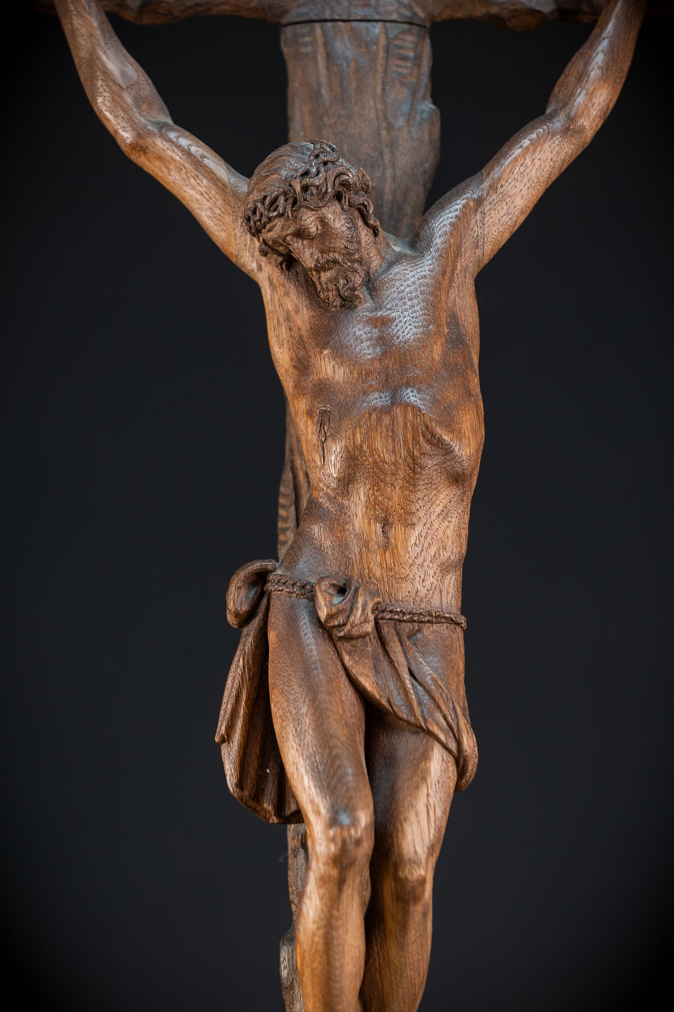 42.9" / 109 cm Wooden Altar Crucifix | 1700s Memento Mori