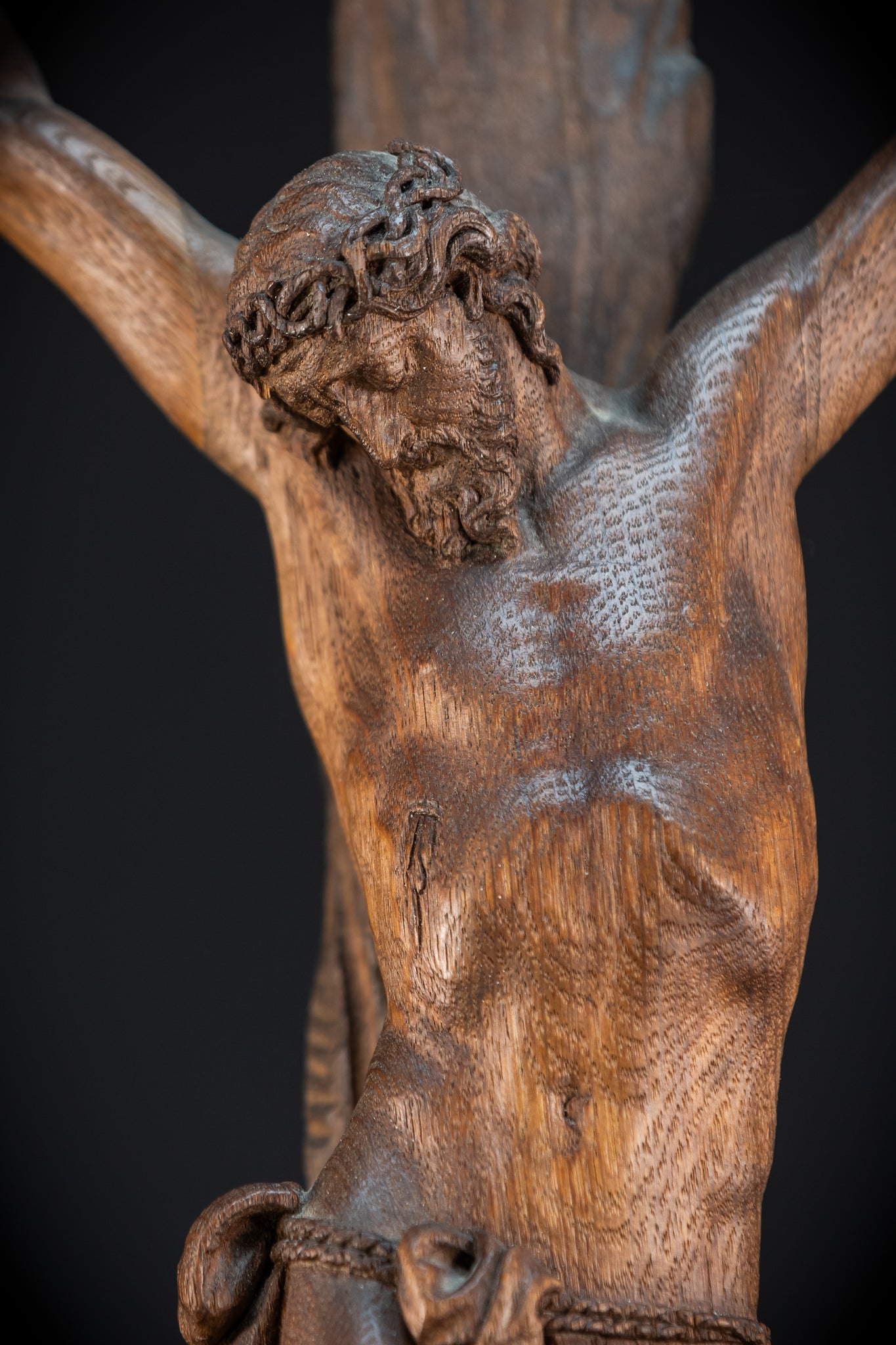 42.9" / 109 cm Wooden Altar Crucifix | 1700s Memento Mori