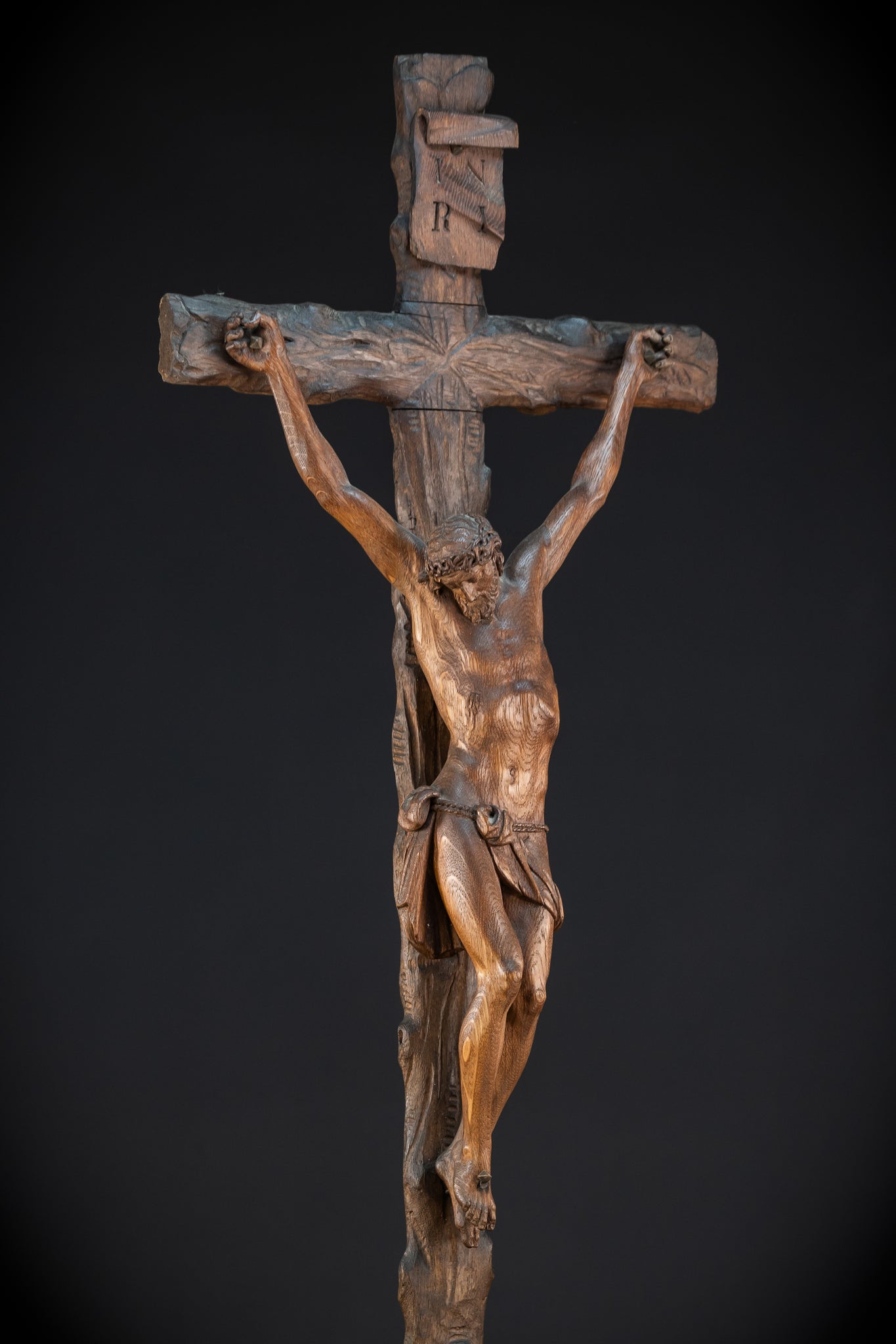 42.9" / 109 cm Wooden Altar Crucifix | 1700s Memento Mori