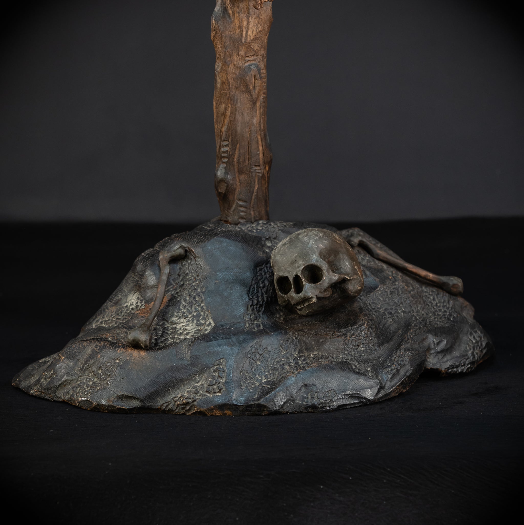 42.9" / 109 cm Wooden Altar Crucifix | 1700s Memento Mori