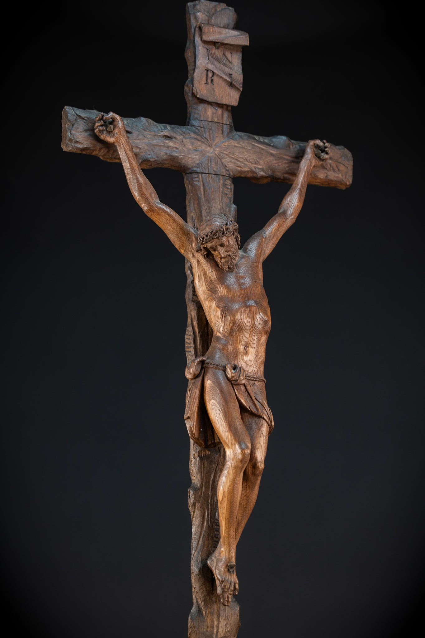 42.9" / 109 cm Wooden Altar Crucifix | 1700s Memento Mori