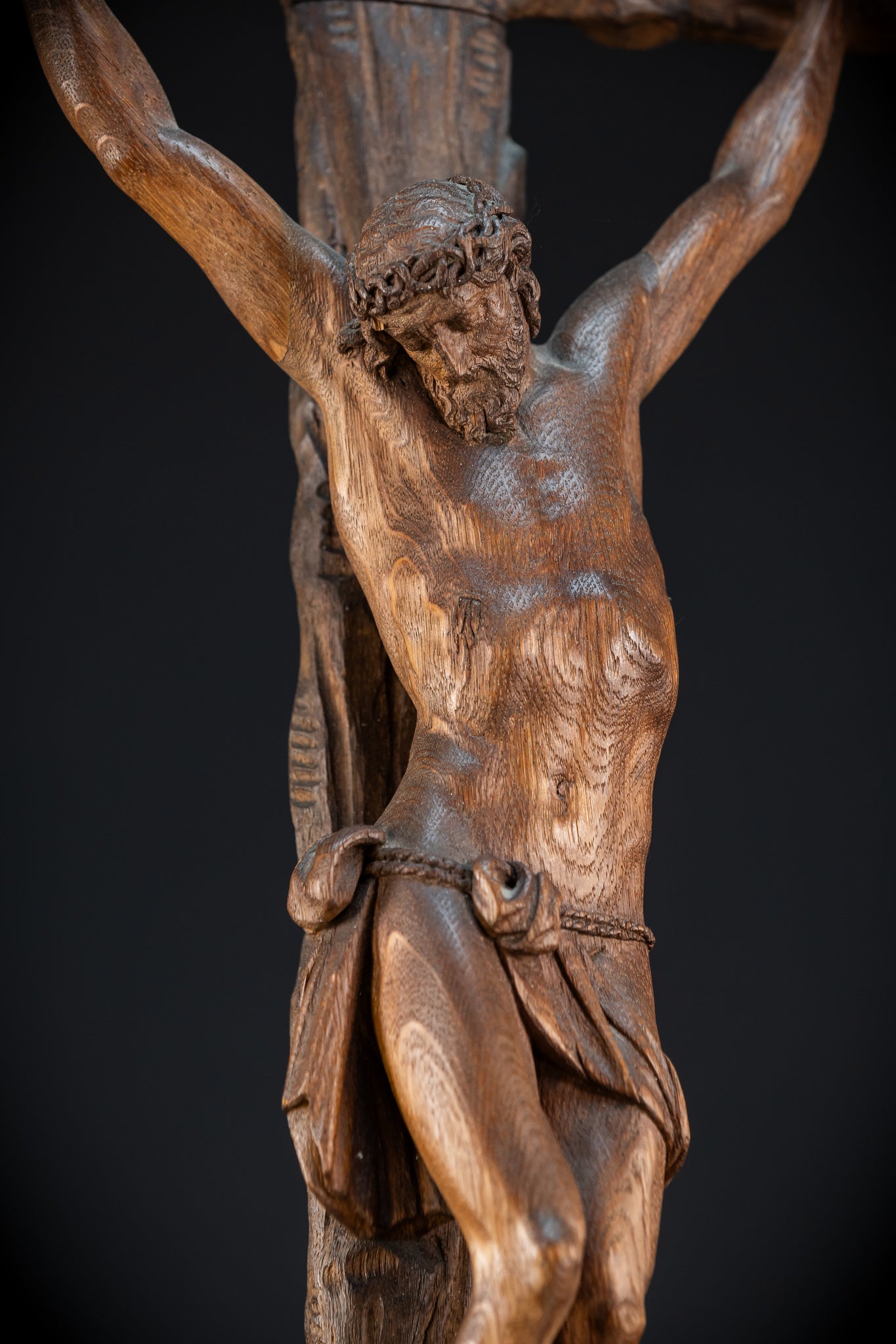 42.9" / 109 cm Wooden Altar Crucifix | 1700s Memento Mori