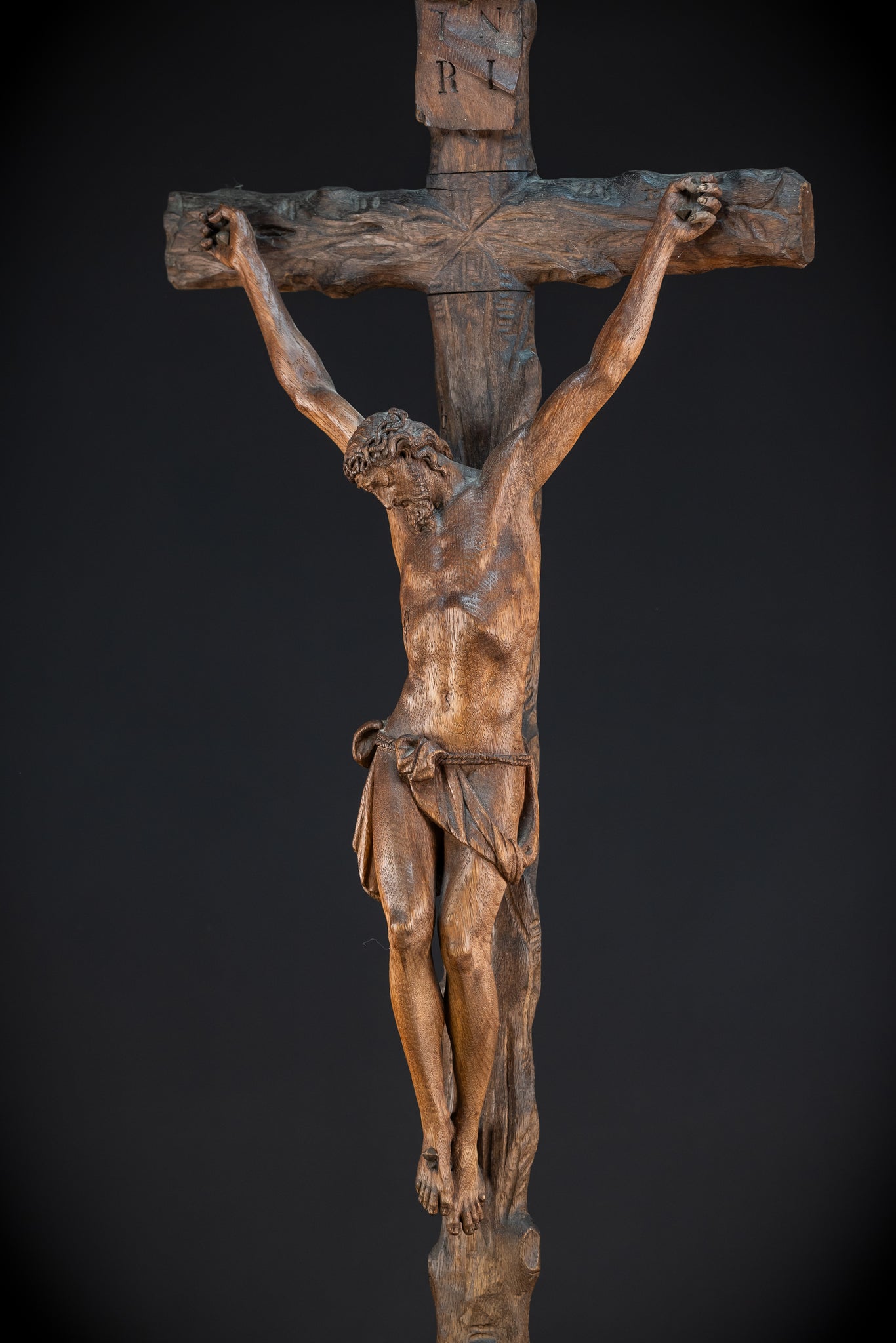42.9" / 109 cm Wooden Altar Crucifix | 1700s Memento Mori
