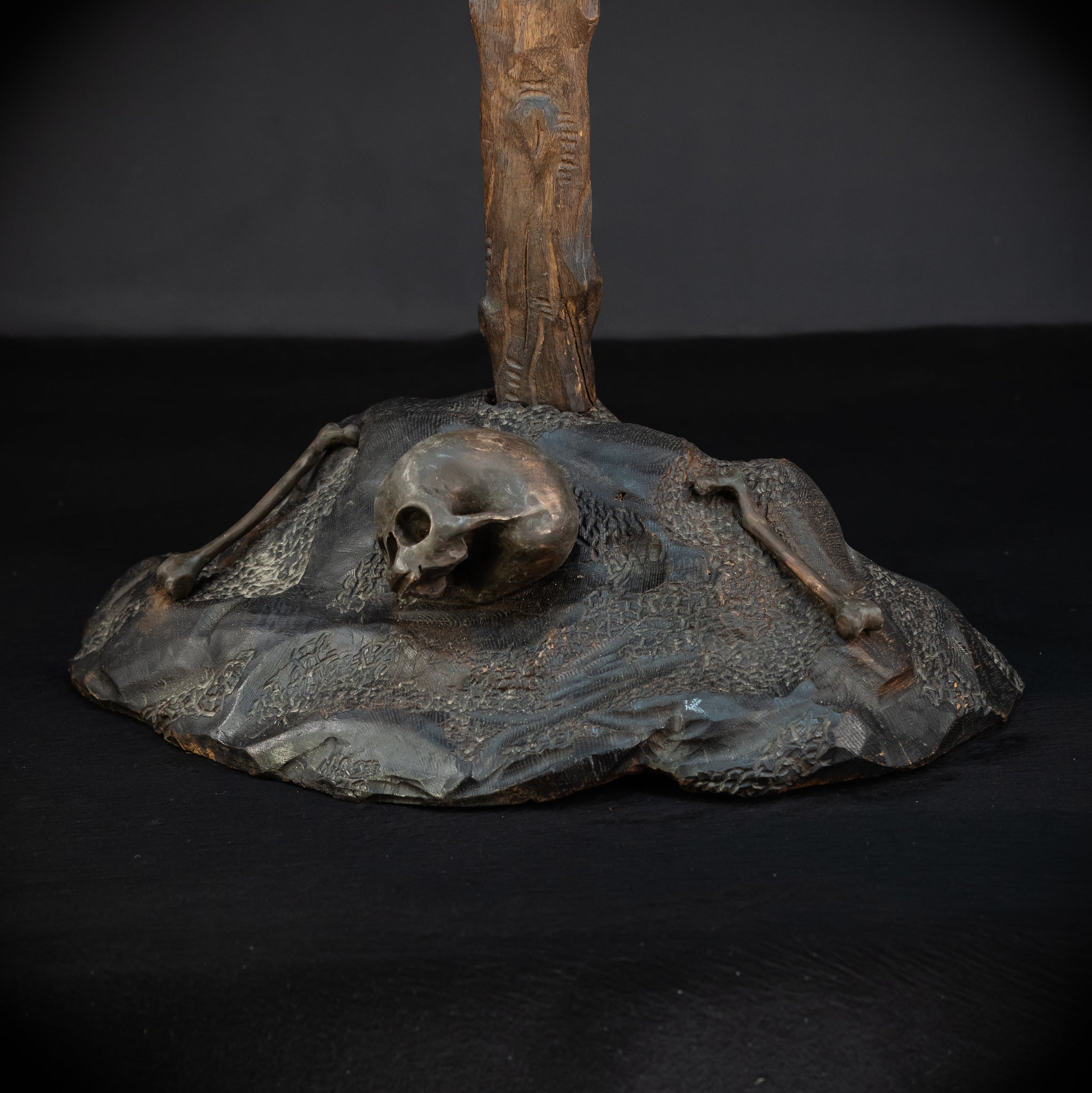 42.9" / 109 cm Wooden Altar Crucifix | 1700s Memento Mori