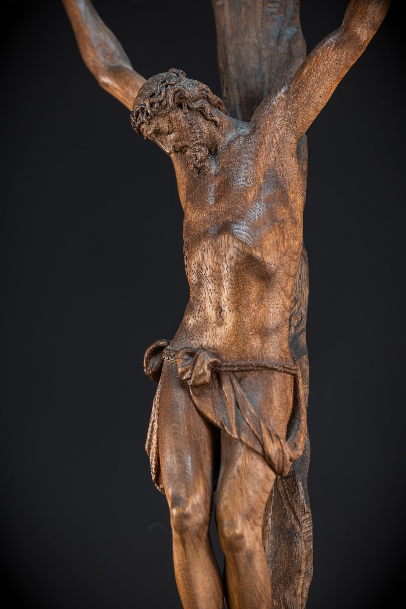 42.9" / 109 cm Wooden Altar Crucifix | 1700s Memento Mori