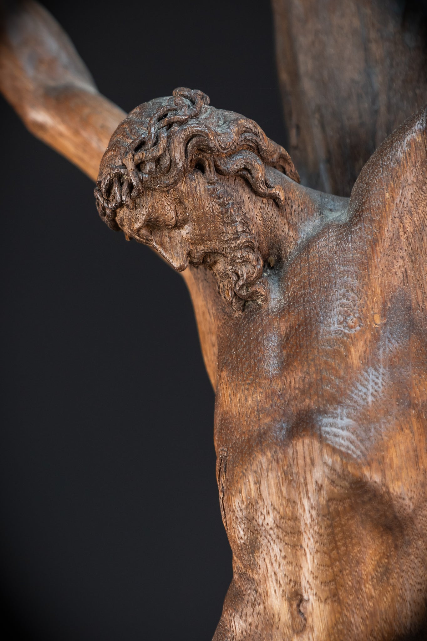 42.9" / 109 cm Wooden Altar Crucifix | 1700s Memento Mori