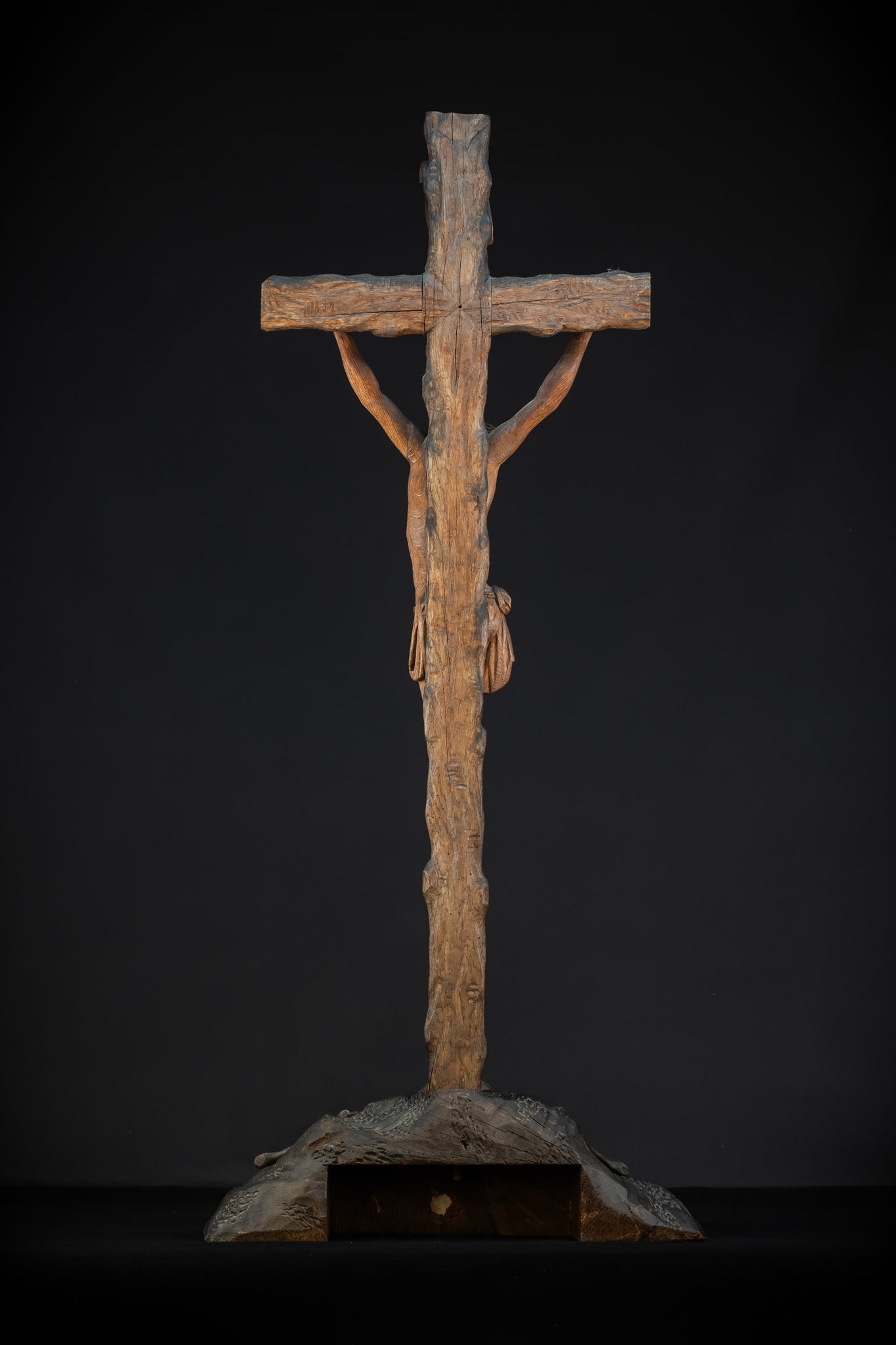 42.9" / 109 cm Wooden Altar Crucifix | 1700s Memento Mori