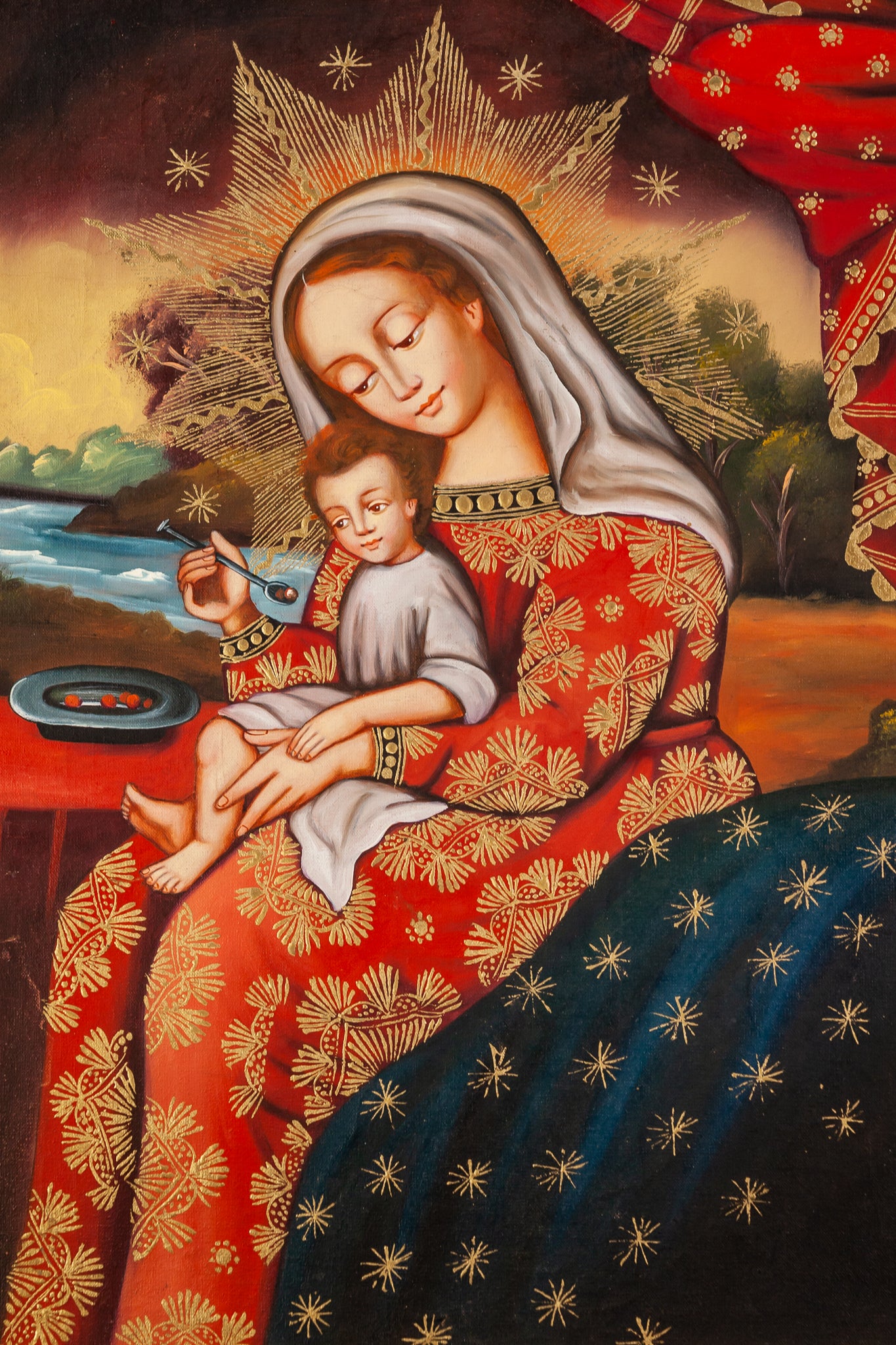 Virgin Mary Infant Jesus Cuzco Painting Canvas 2