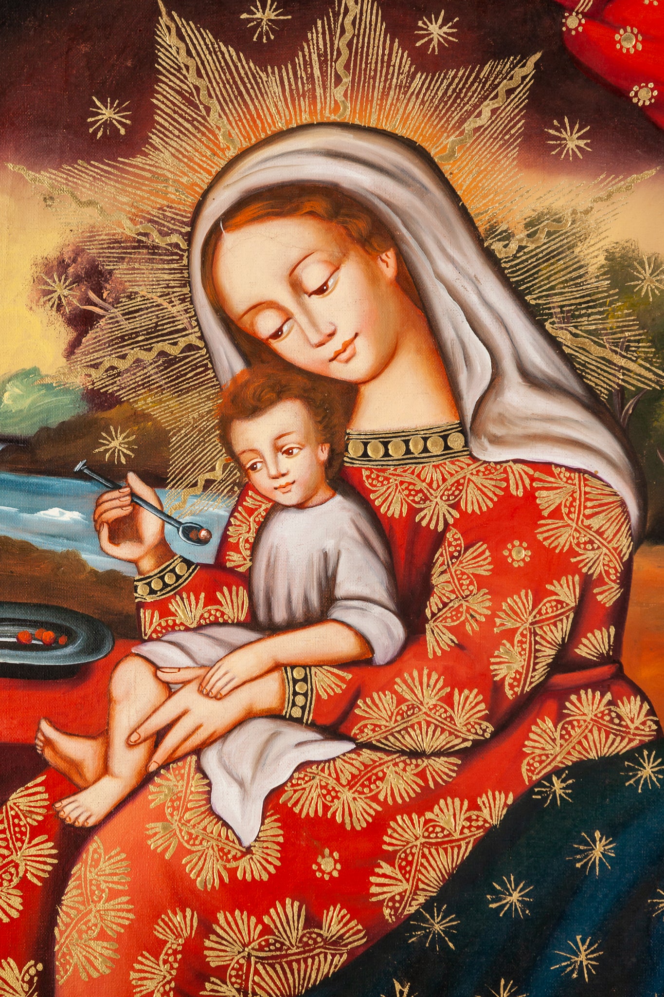 Virgin Mary Infant Jesus Cuzco Painting Canvas 2