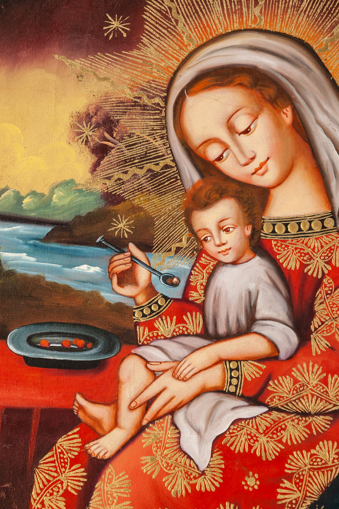 Virgin Mary Infant Jesus Cuzco Painting Canvas 2