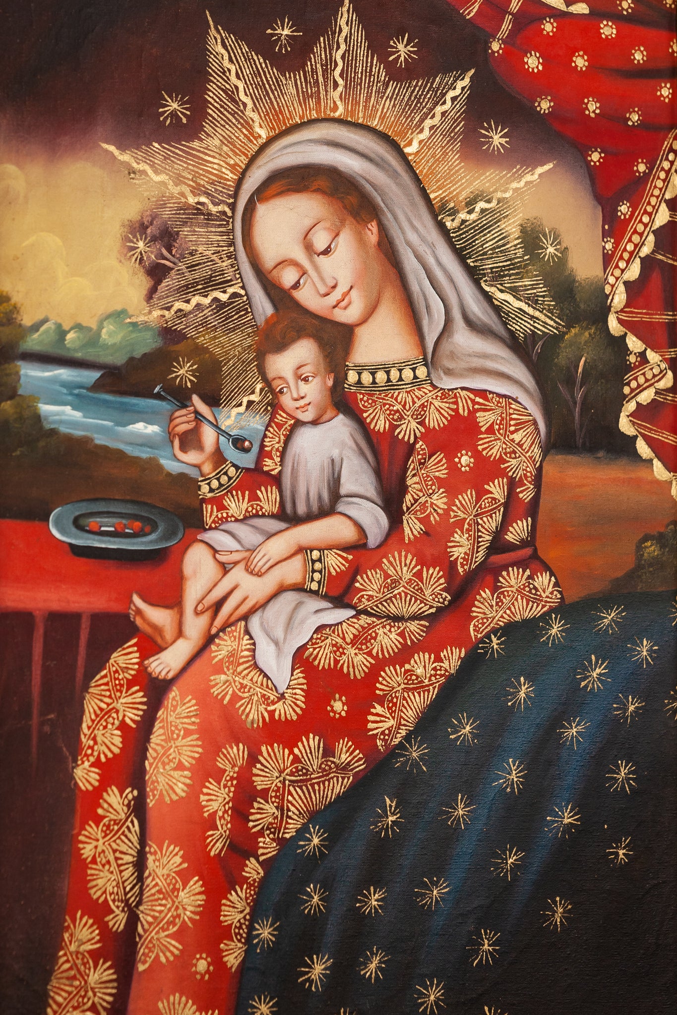 Virgin Mary Infant Jesus Cuzco Painting Canvas 2