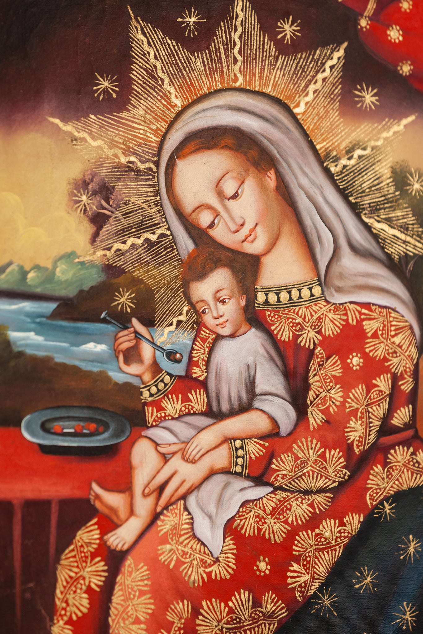 Virgin Mary Infant Jesus Cuzco Painting Canvas 2
