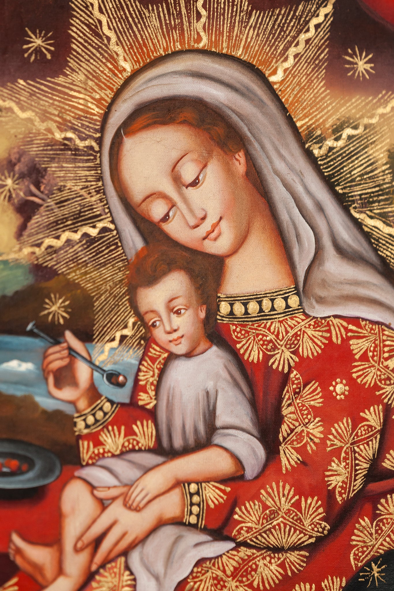 Virgin Mary Infant Jesus Cuzco Painting Canvas 2