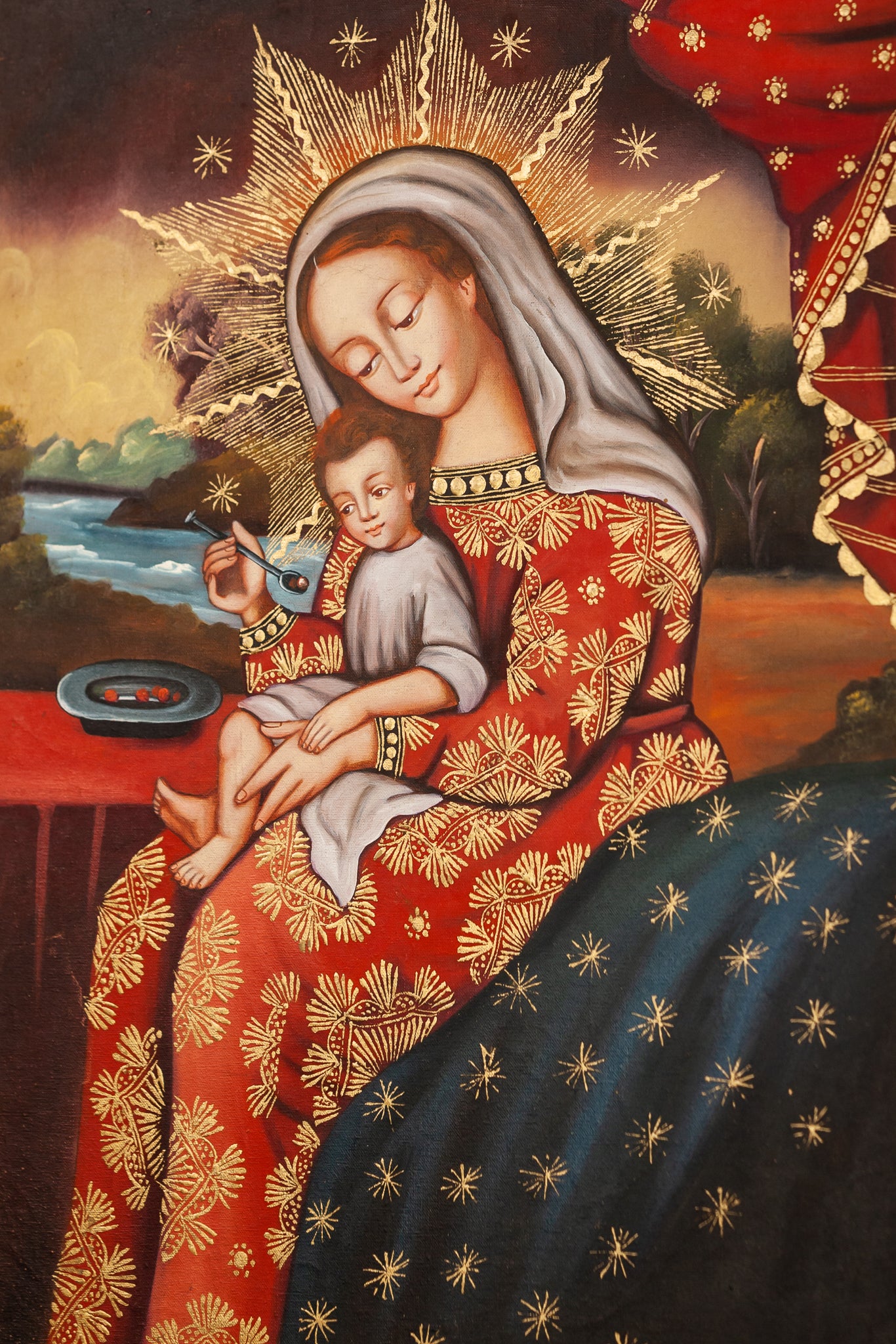 Virgin Mary Infant Jesus Cuzco Painting Canvas 2