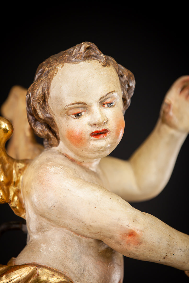 Angel 1700s Wood Carving Statue 16"