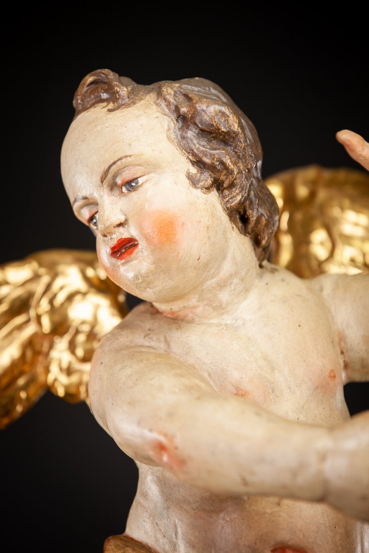 Angel 1700s Wood Carving Statue 16"