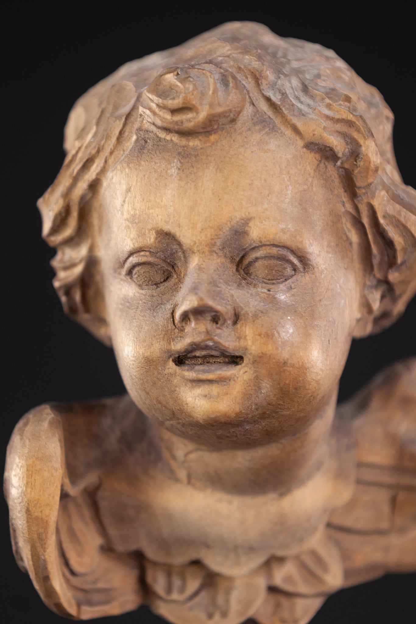 Angel Sculpture | Wooden Vintage Cherub Figure