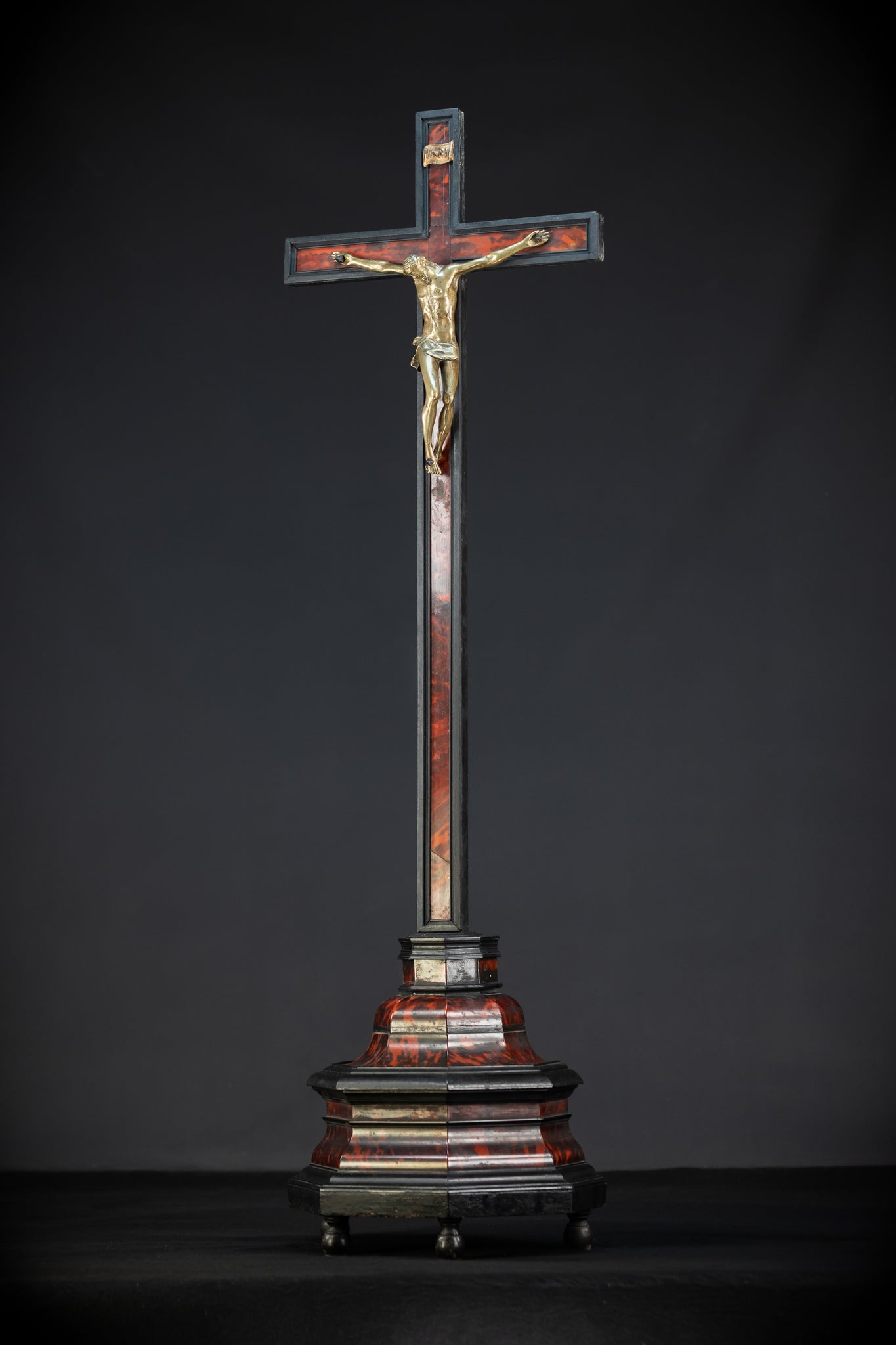 39.6" Wooden Altar Crucifix | 17th / 18th C Bronze Corpus Christi