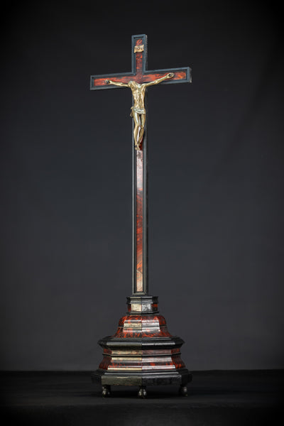 39.6" Wooden Altar Crucifix | 17th / 18th C Bronze Corpus Christi